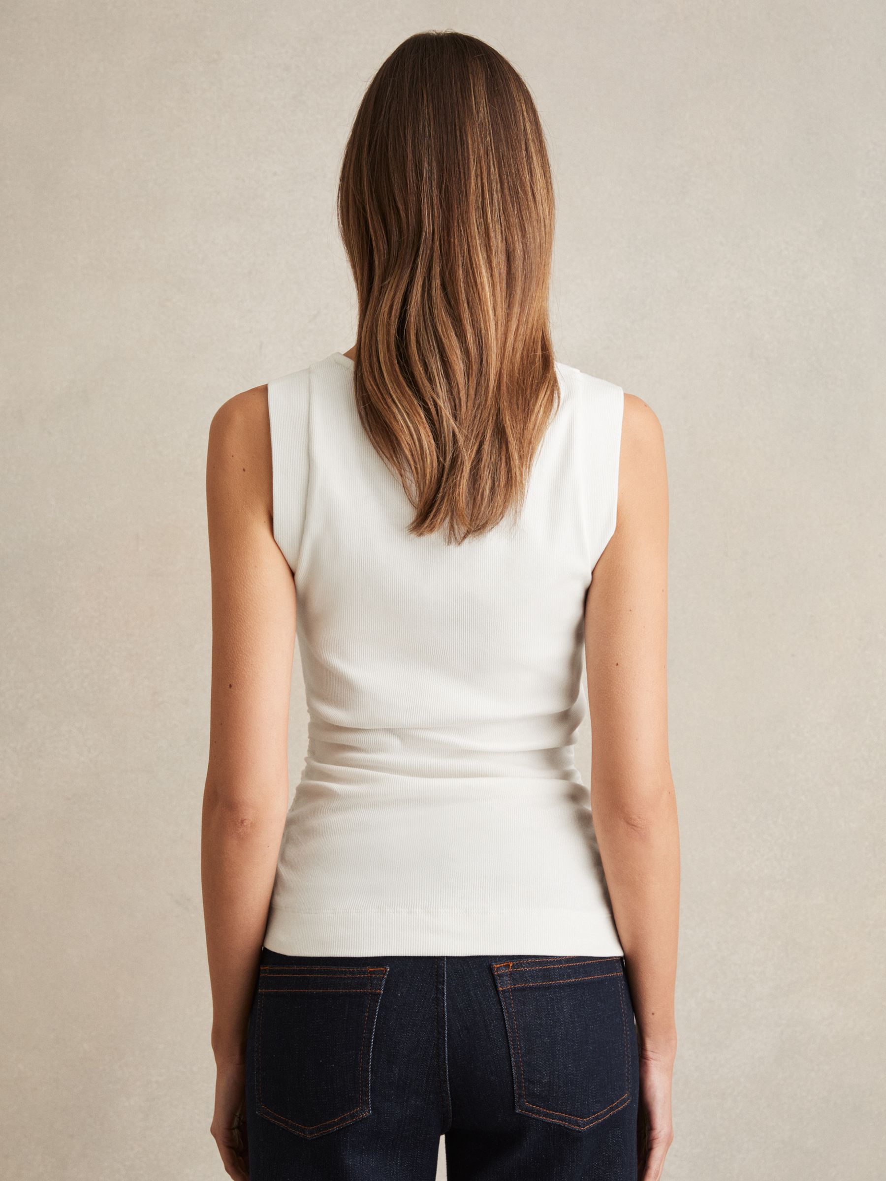 Stretch-Cotton Ribbed Asymmetric Vest in White