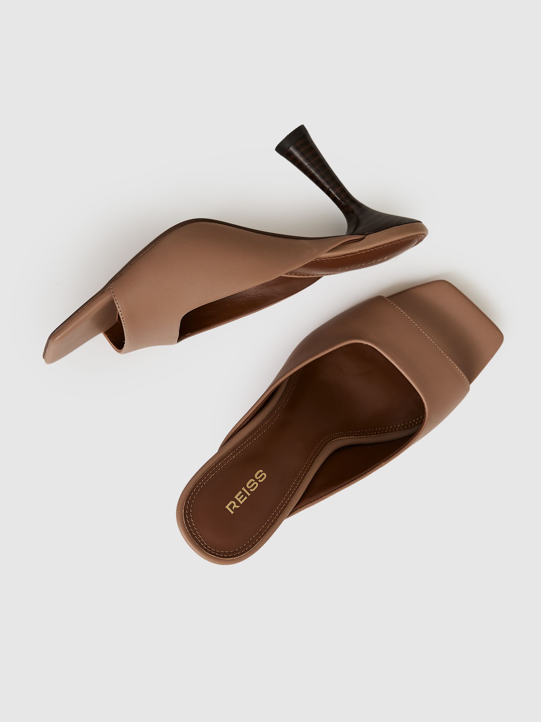 Leather Heeled Mules in Blush