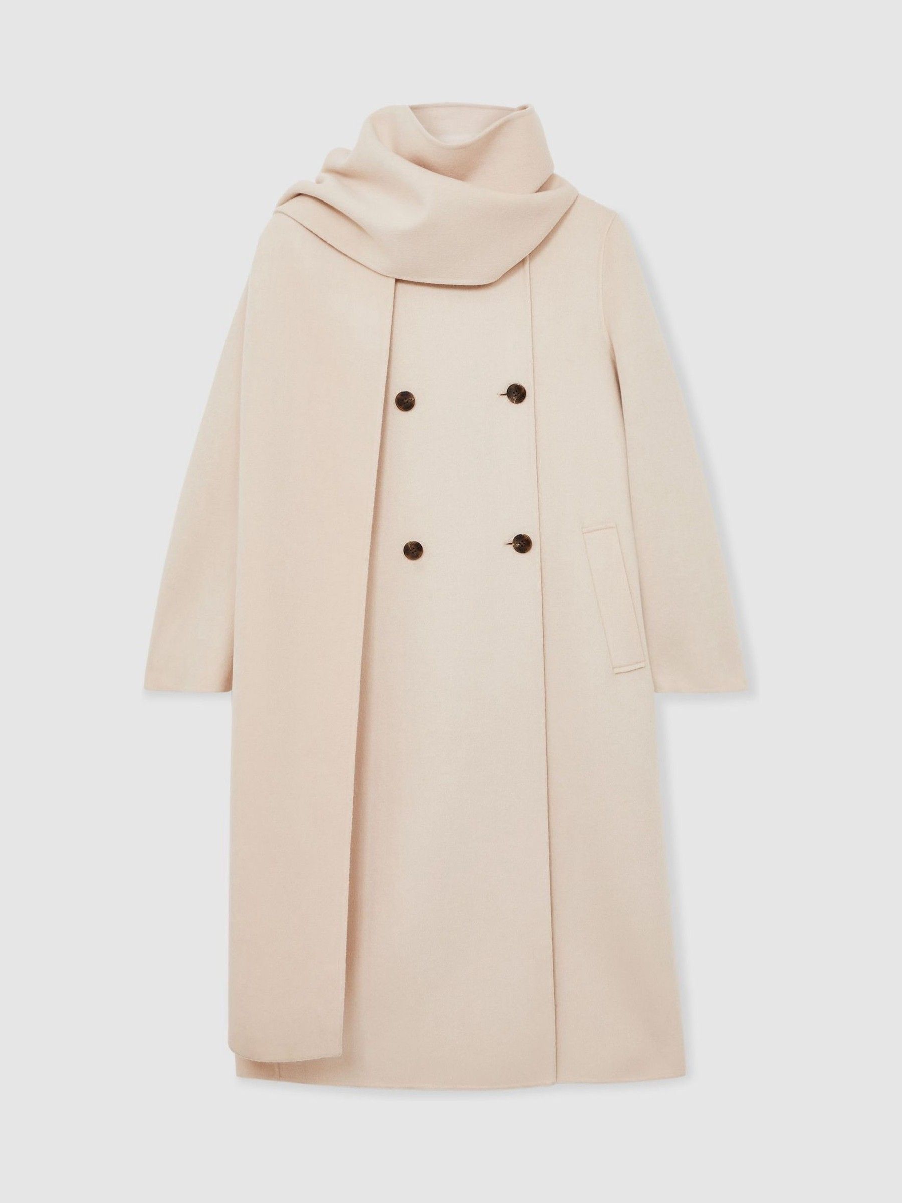 Wool-Blend Scarf Blindseam Coat in Cream