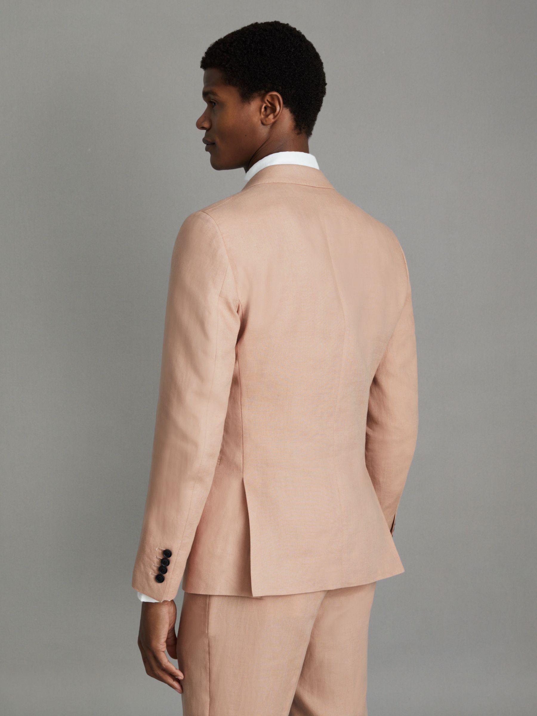 Single-Breasted Linen Suit Blazer Slim Fit in Pink