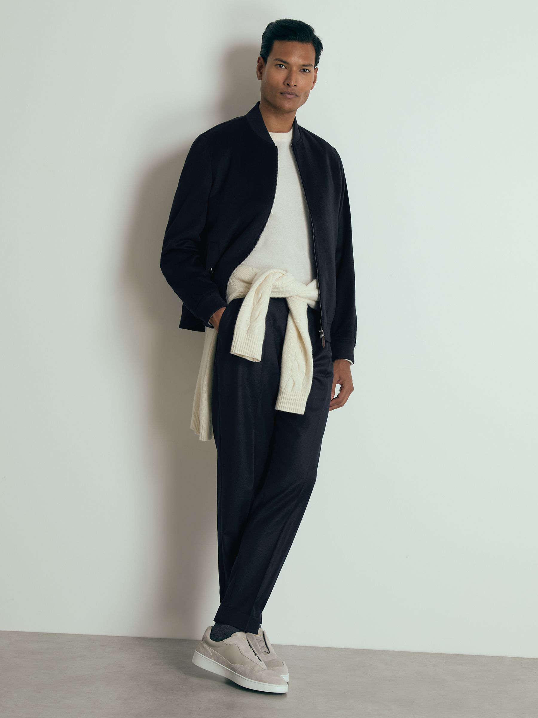 100% Cashmere Bomber Jacket in Navy