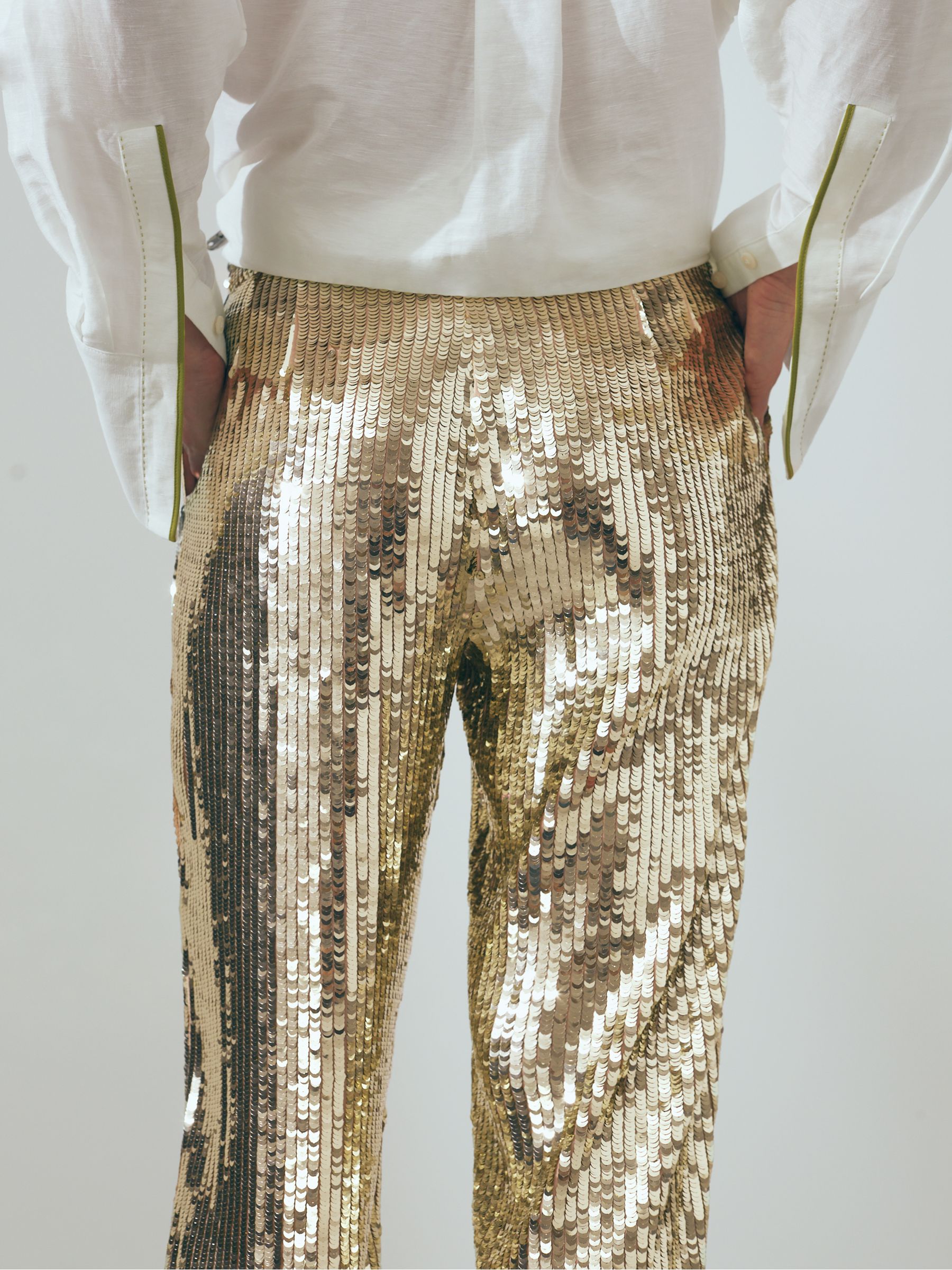 Atelier Sequin Wide Leg Trousers in Gold