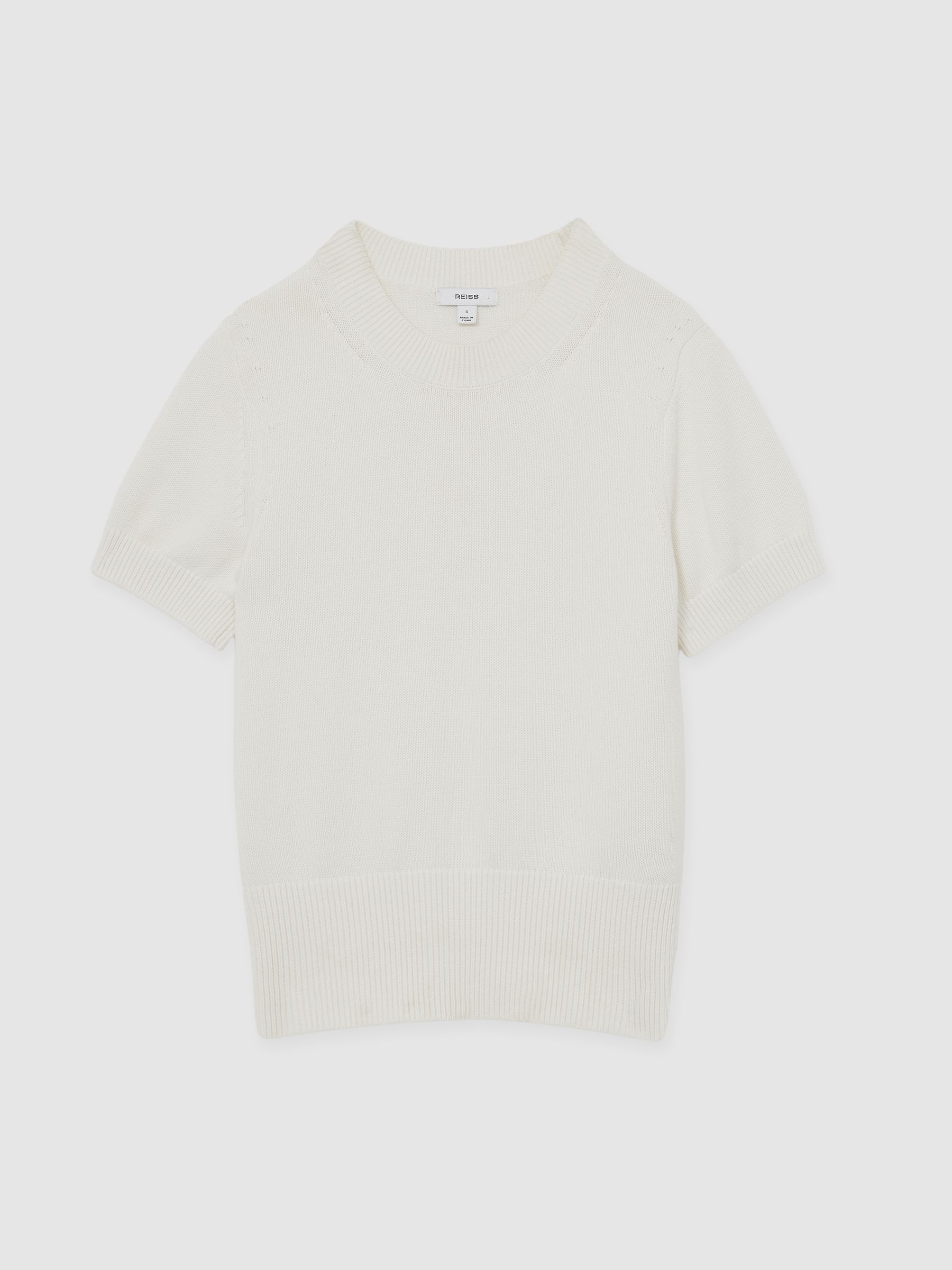 Cotton And Wool Crew-Neck Top in Ivory