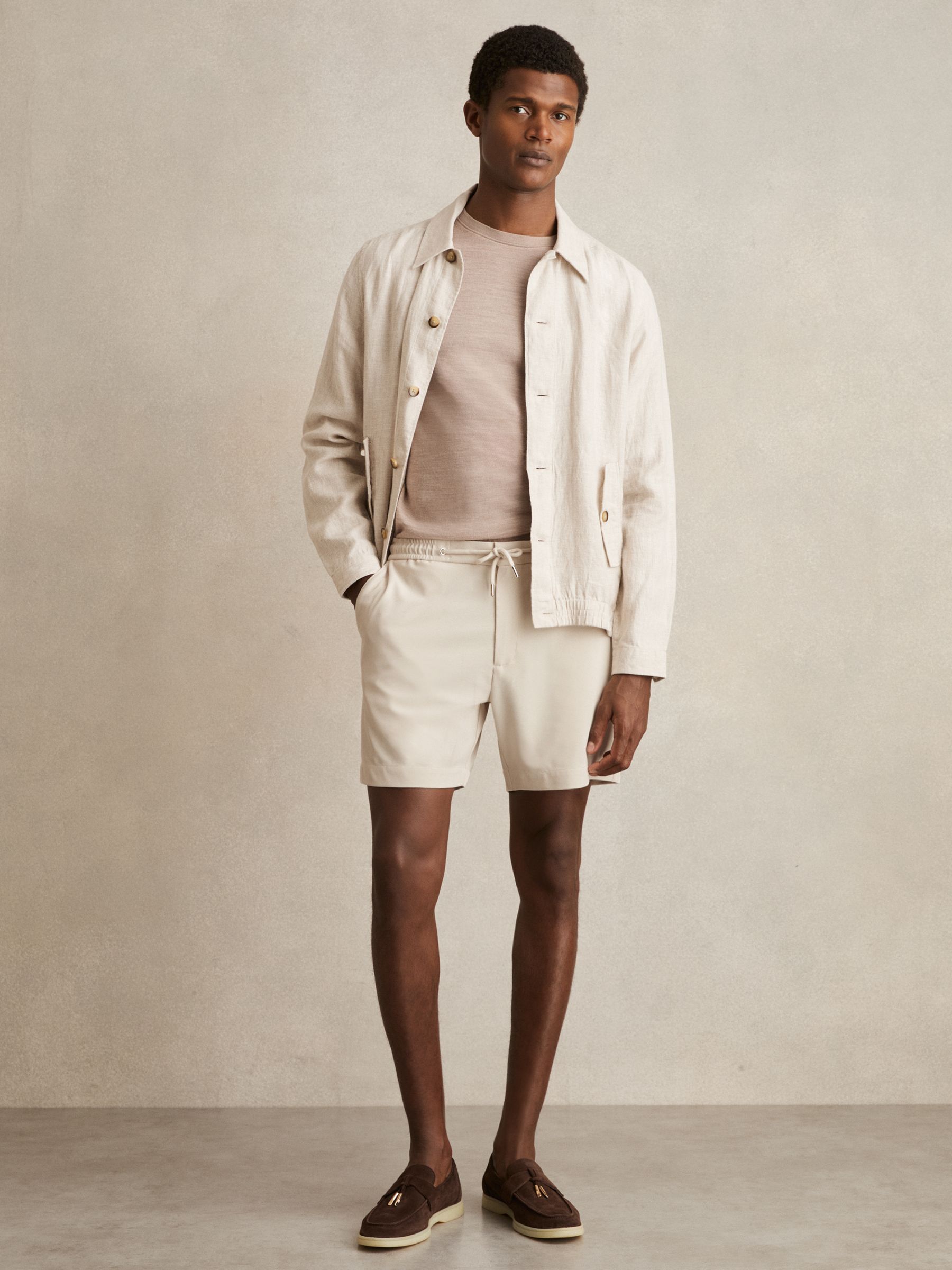 Textured Drawstring Shorts in Stone