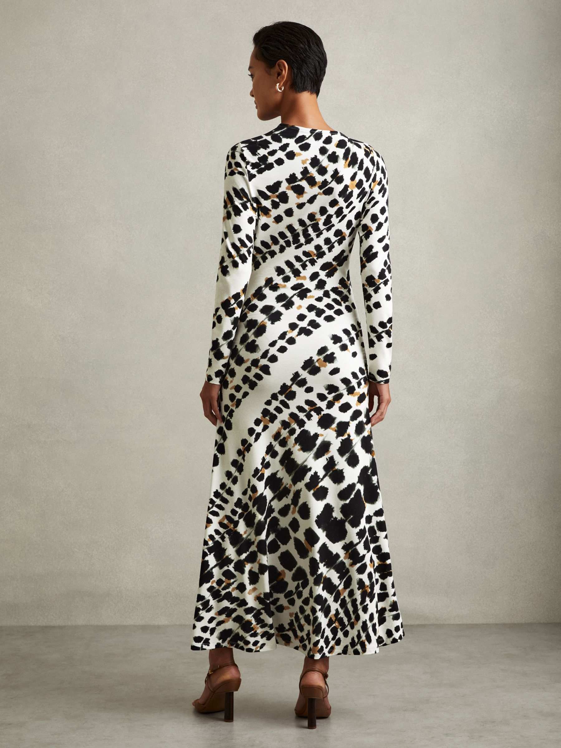 Vanita Black/White Printed Jersey Twist Detail Midi Dress