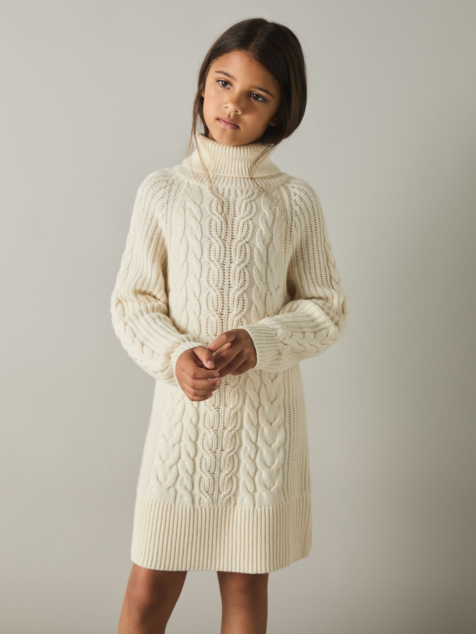 4-9 yrs Wool-Blend Cabled Jumper Dress in Cream