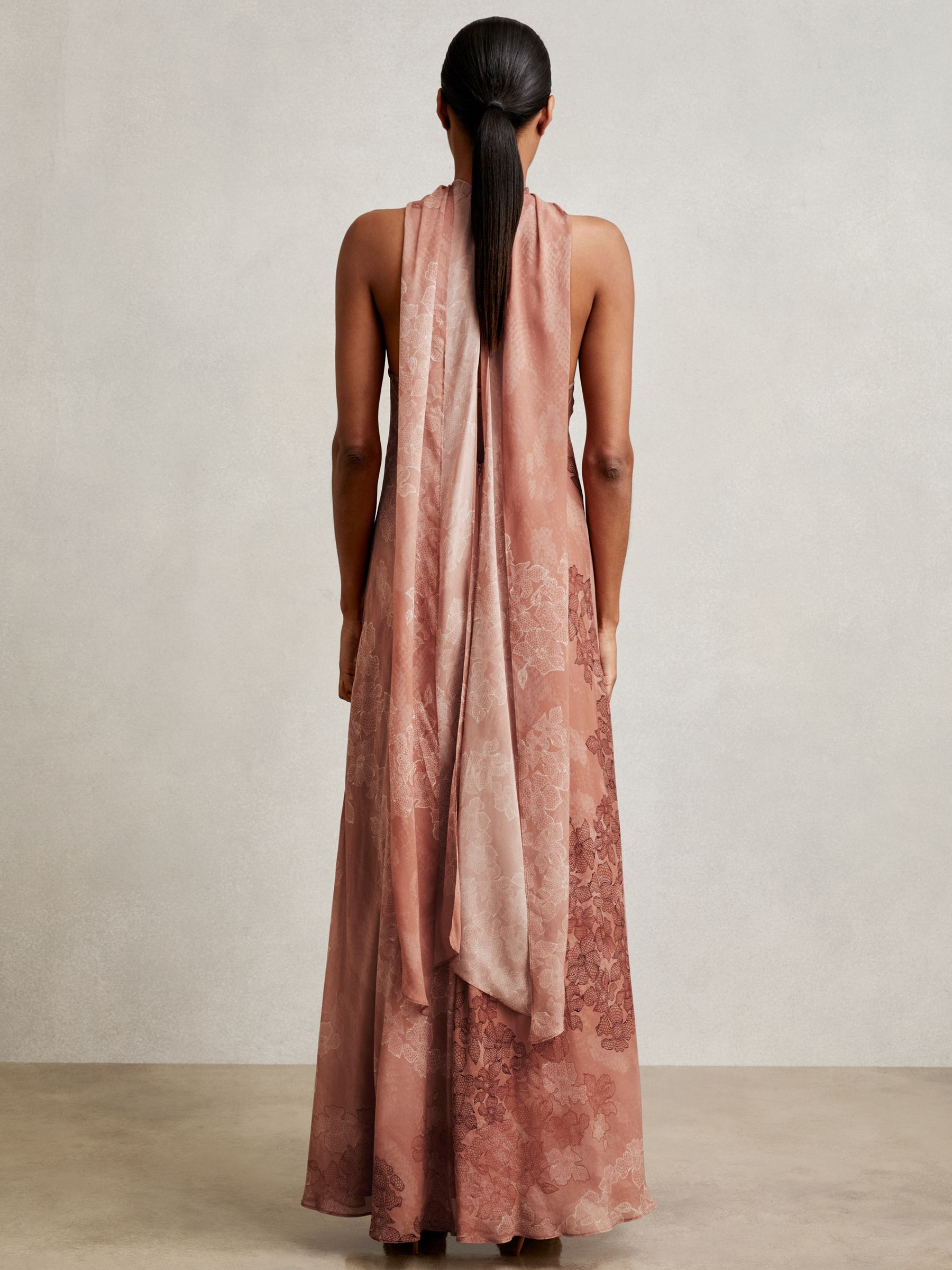 Chiffon Floral Cape Maxi Dress in Pale Pink