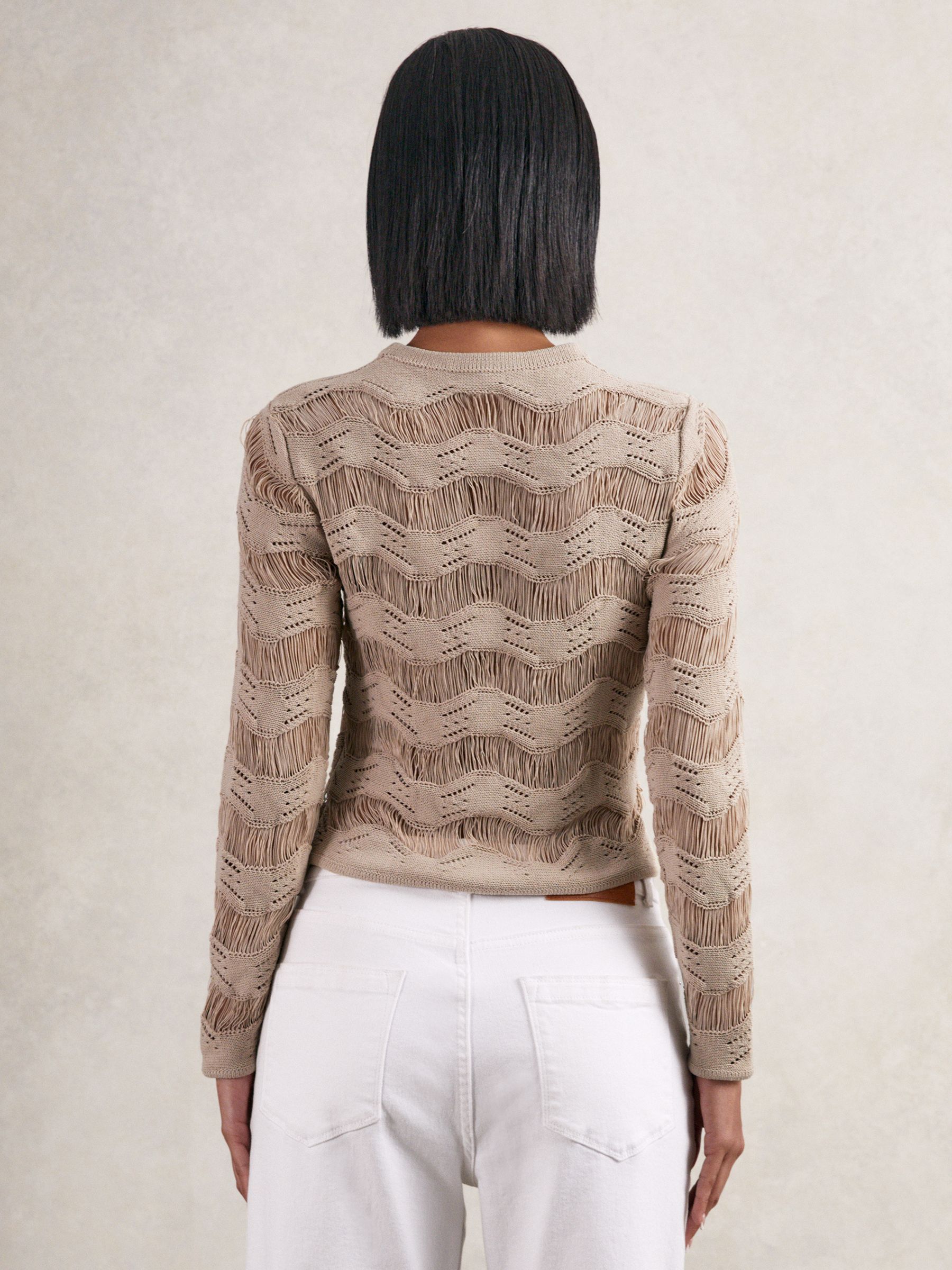 Cotton Blend Ladder Knit Top in Taupe Neutral