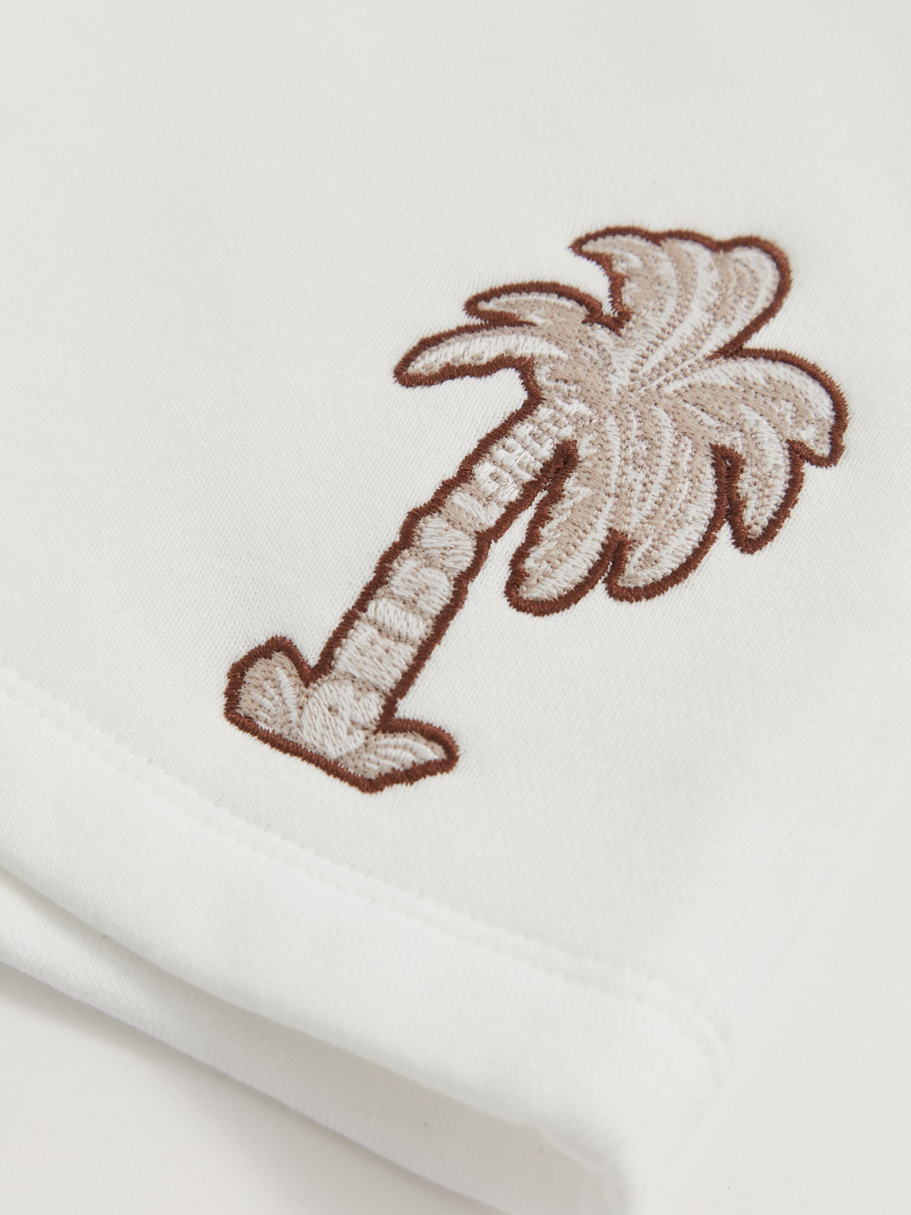 3-9 yrs Cotton Blend Palm Embroidered Shorts in Off White