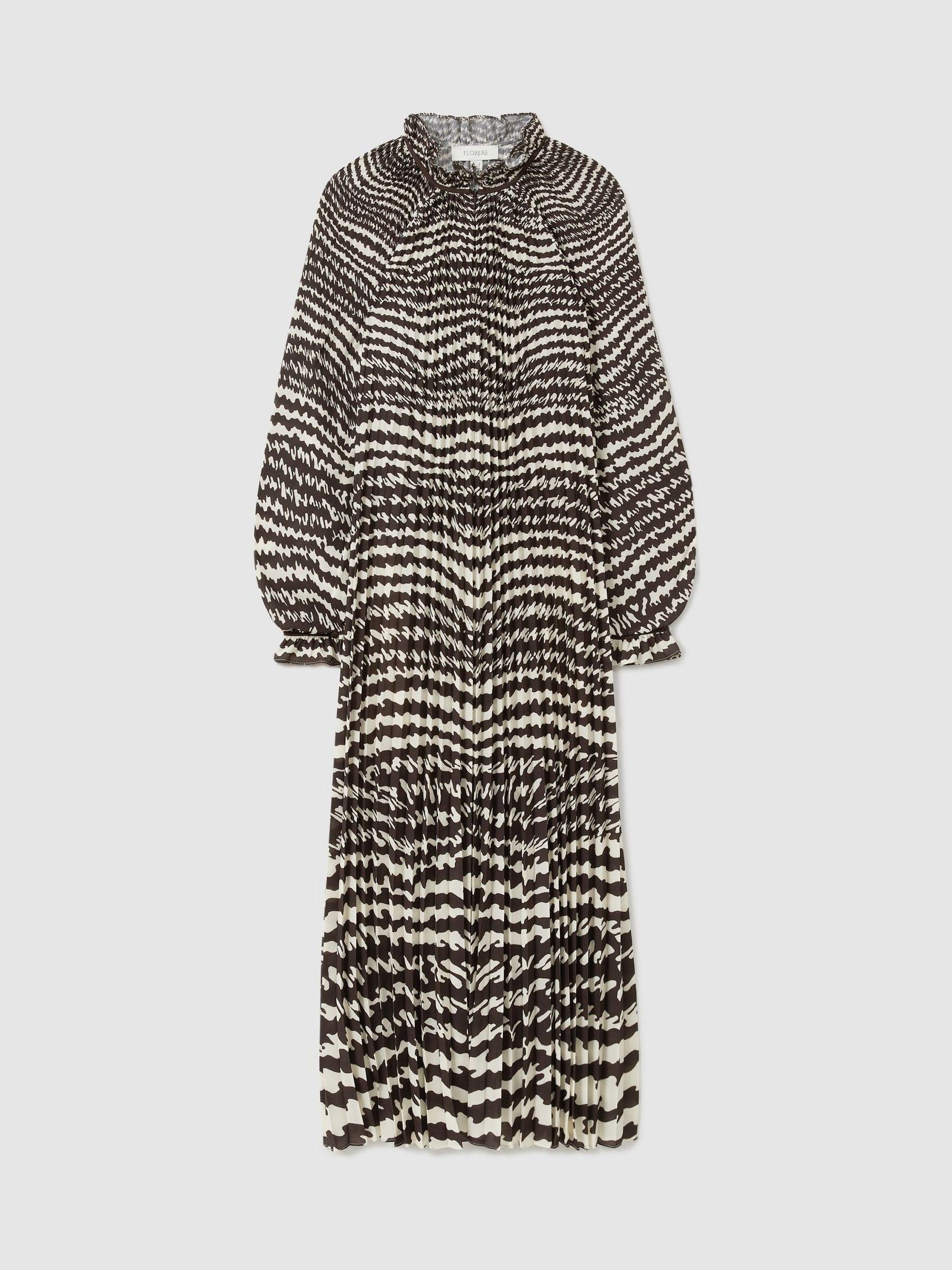 Florere Pleated Frill Midi Dress in Chocolate