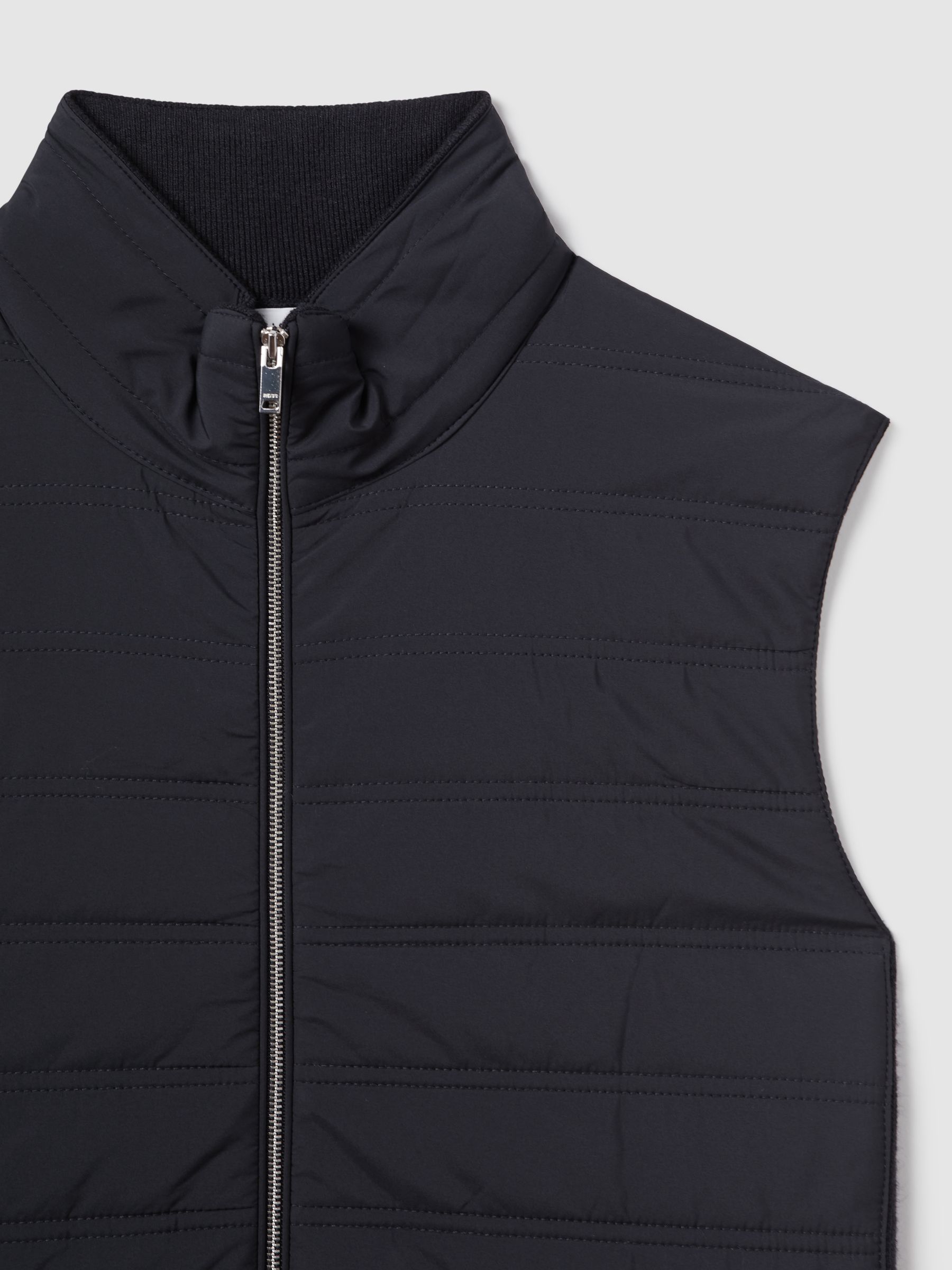 Hybrid Quilt and Knit Zip-Through Gilet in Navy
