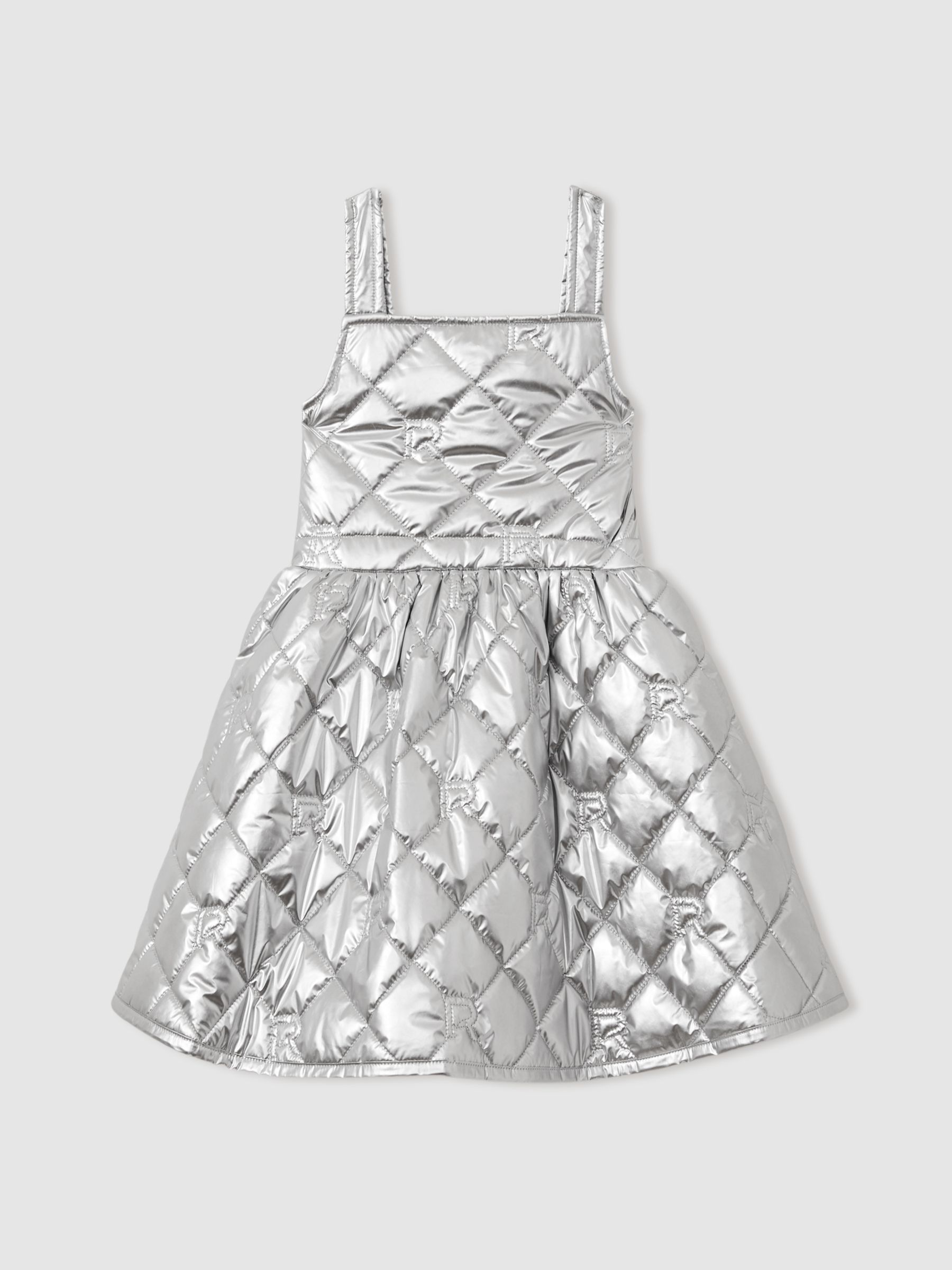 4-9 yrs Quilted Metallic Flared Dress in Silver