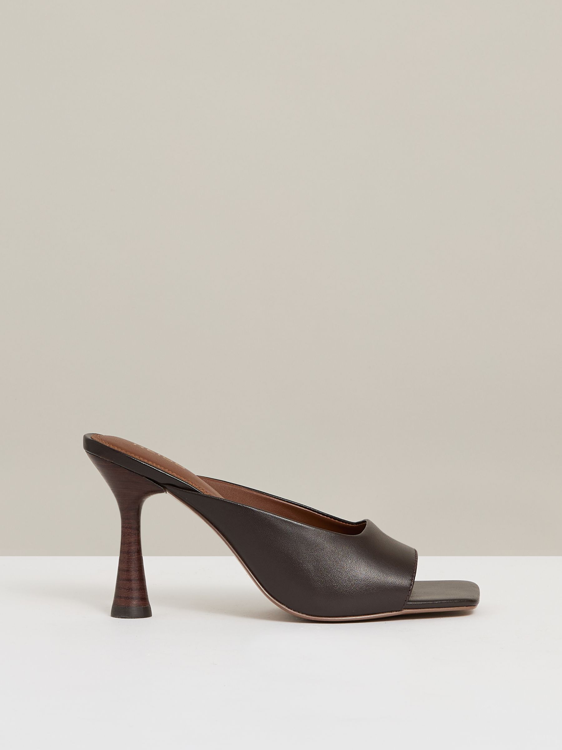 Leather Heeled Mules in Chocolate