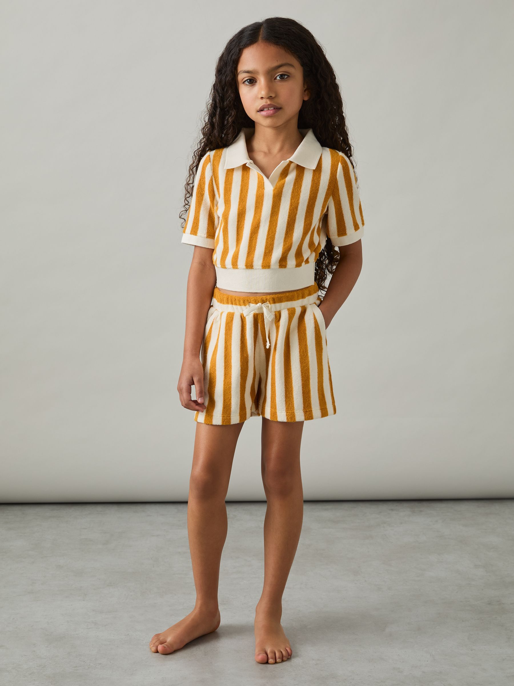 4-9 yrs Towelling Stripe Shorts Set in Yellow