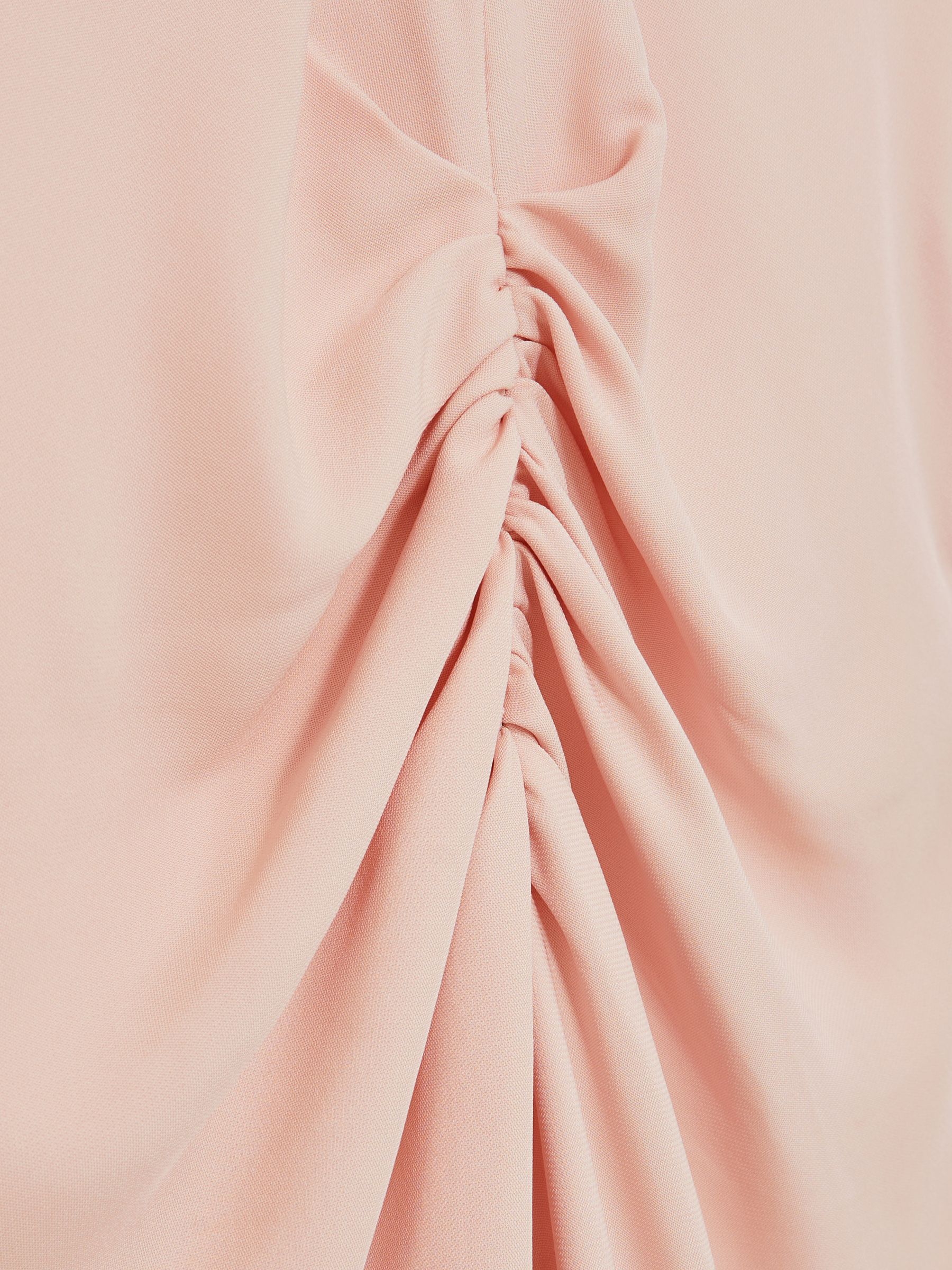 Ruched-Front Midi Dress in Pale Pink