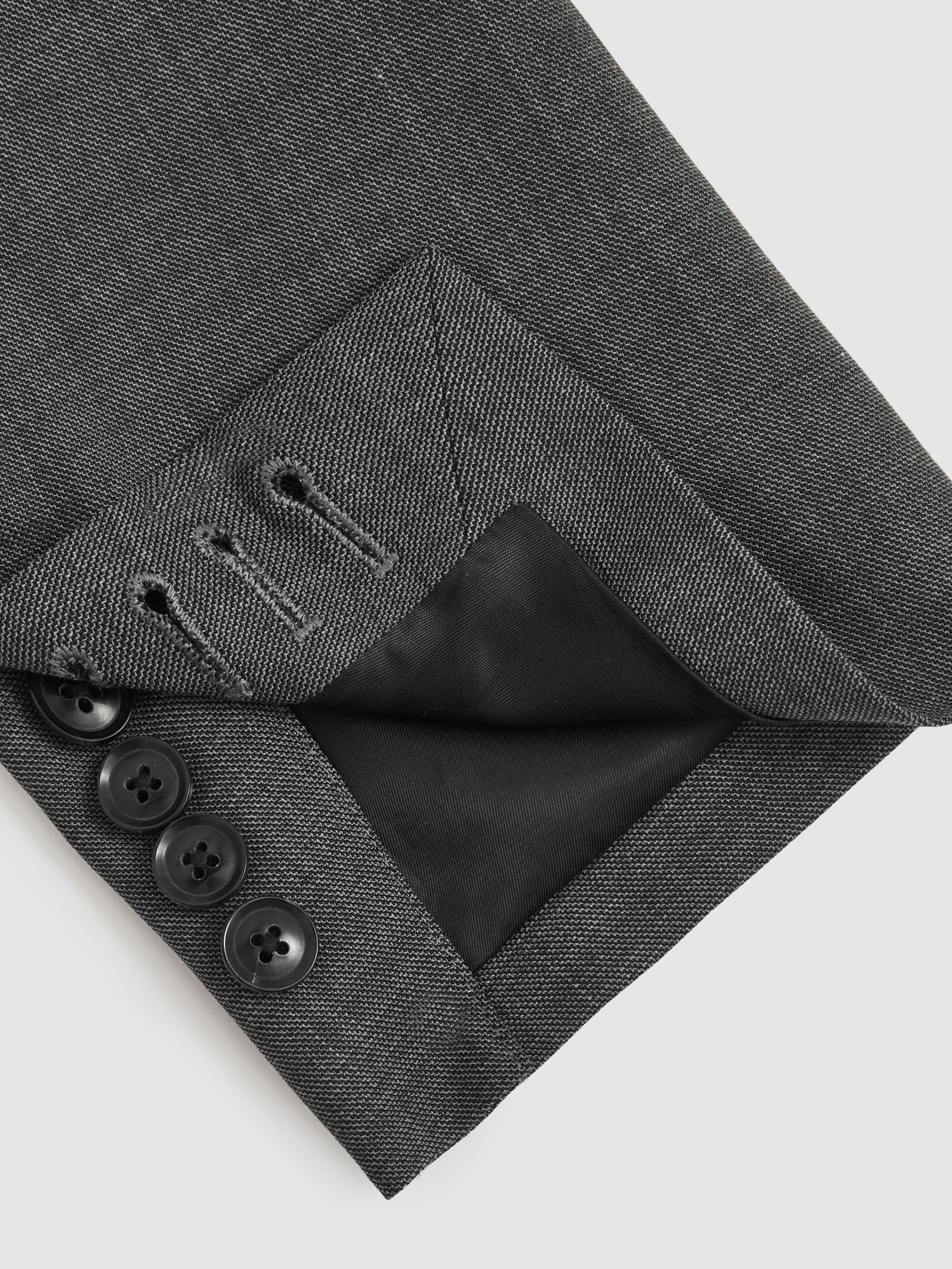 Regular-Fit Double-Breasted Sharkskin Wool-Blend Suit Blazer in Charcoal Grey
