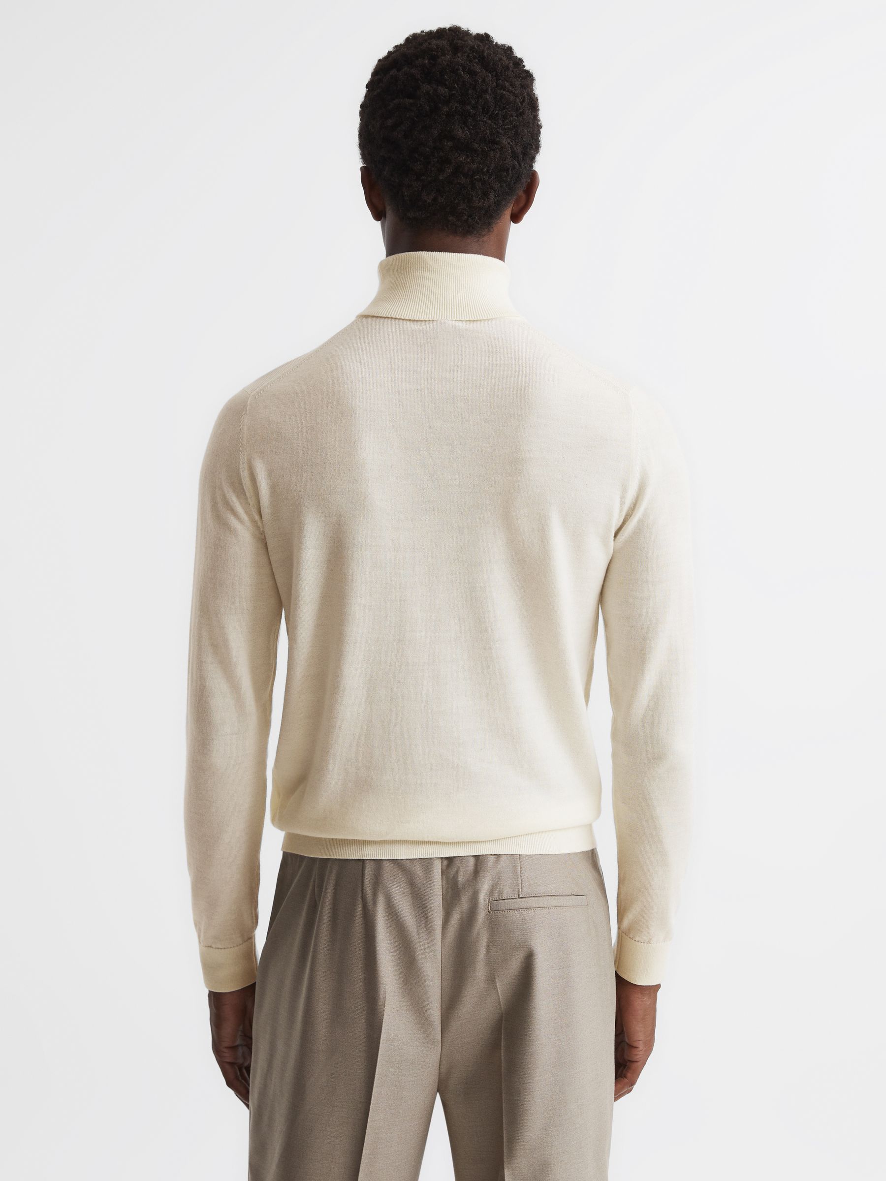 Slim Fit Merino Wool Roll Neck Jumper in Bianco