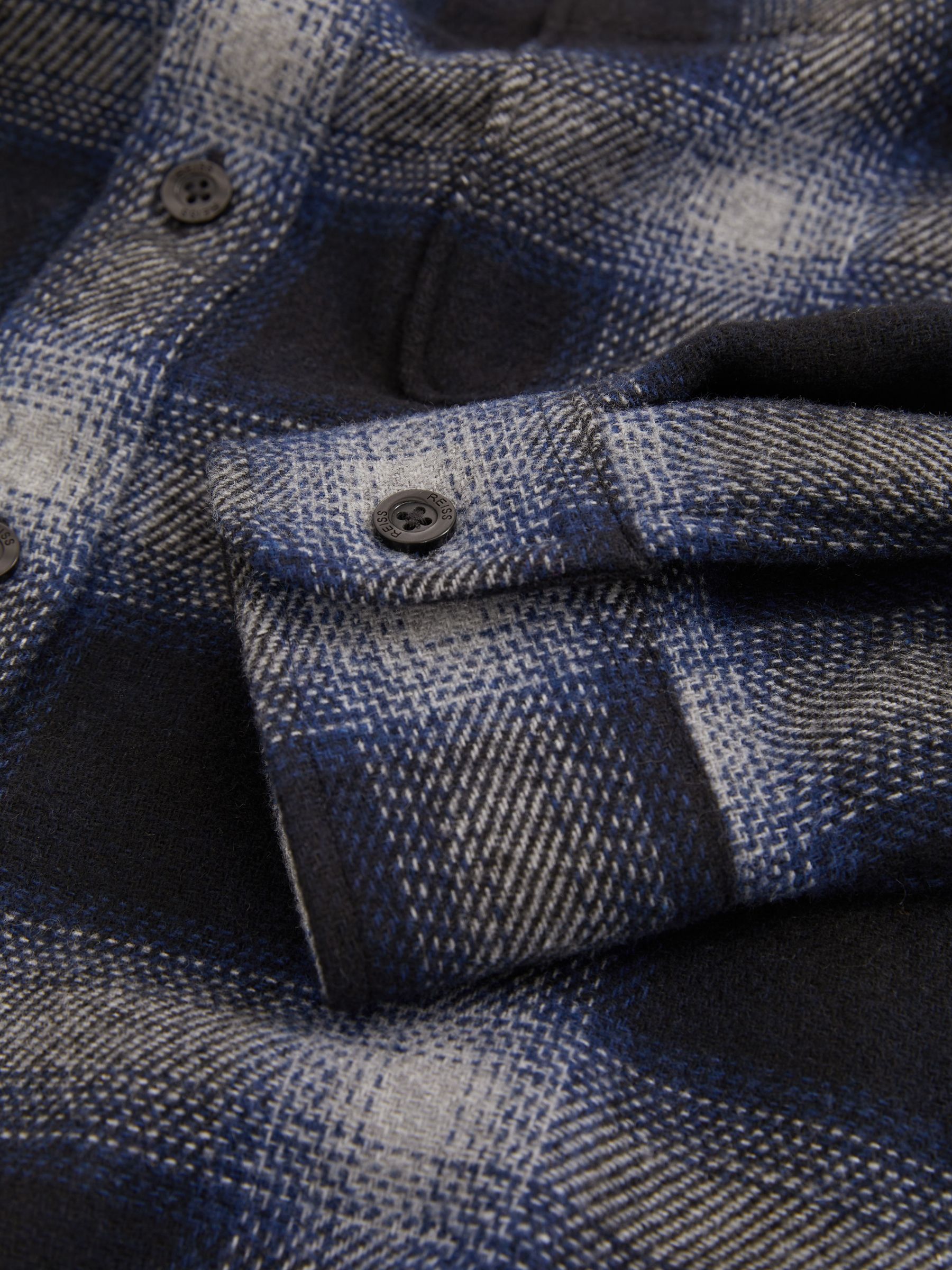 Check Patch Pocket Overshirt With Wool in Navy Multi