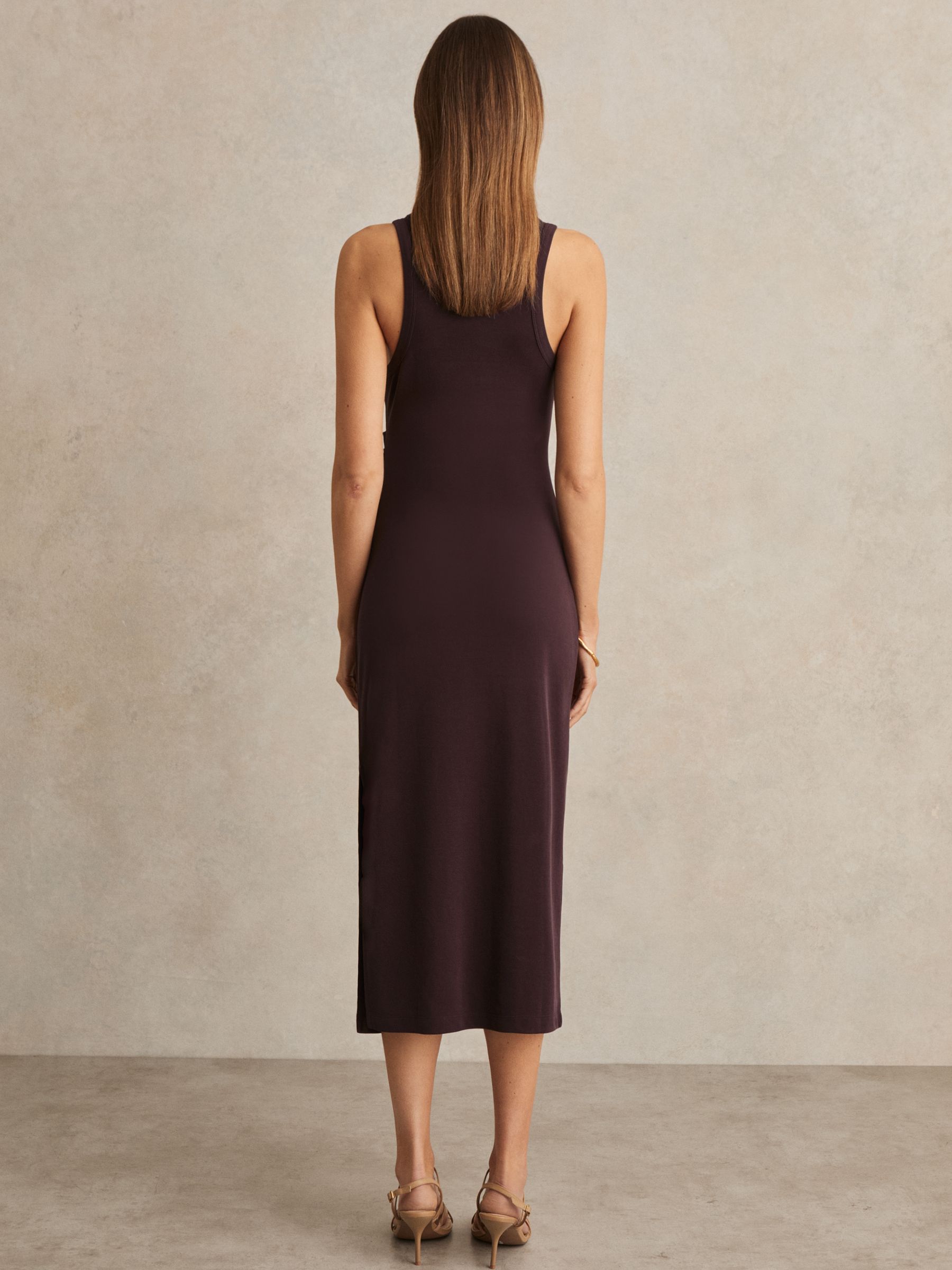 Jersey Ruched Racer Midi Dress in Burgundy
