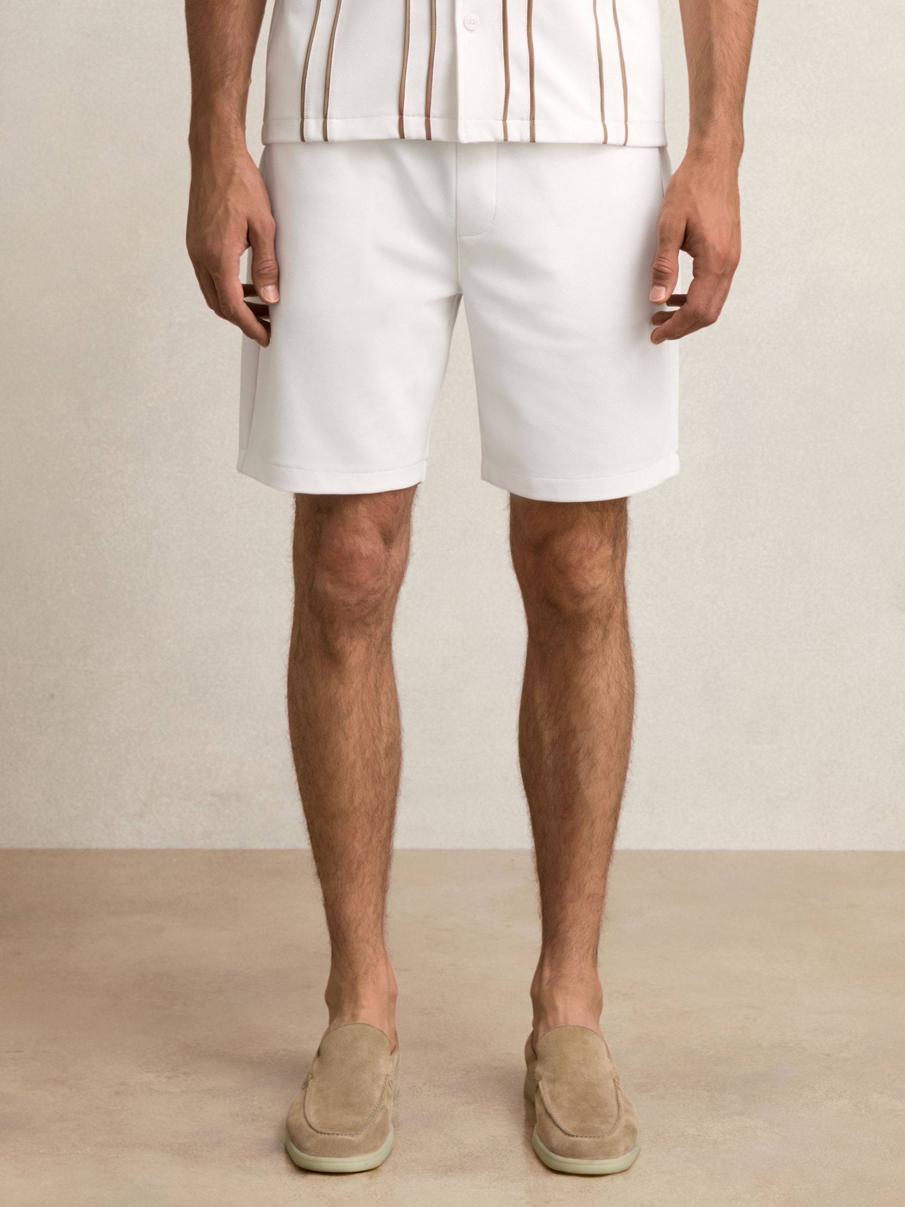 Textured Drawstring Shorts in White