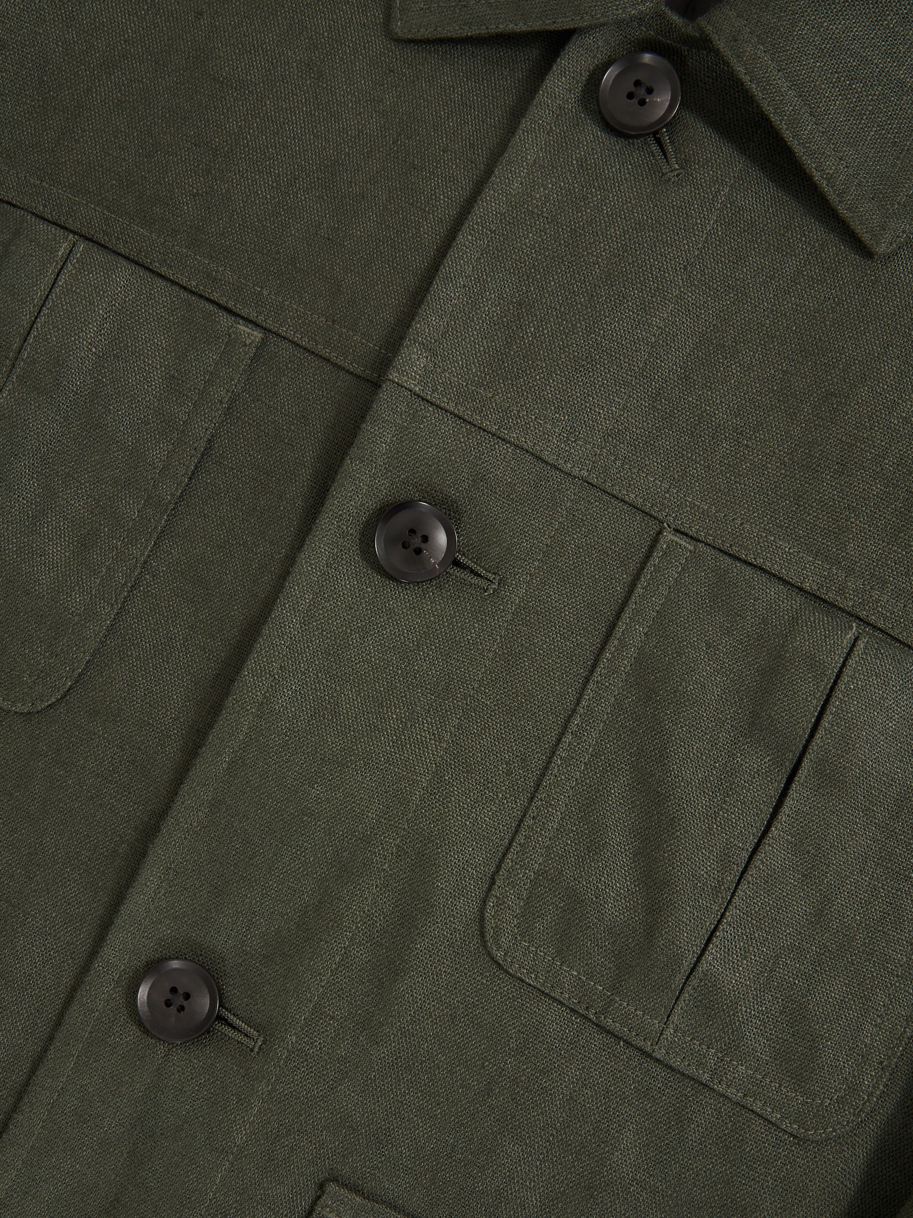 Linen Four-Pocket Jacket in Khaki Green