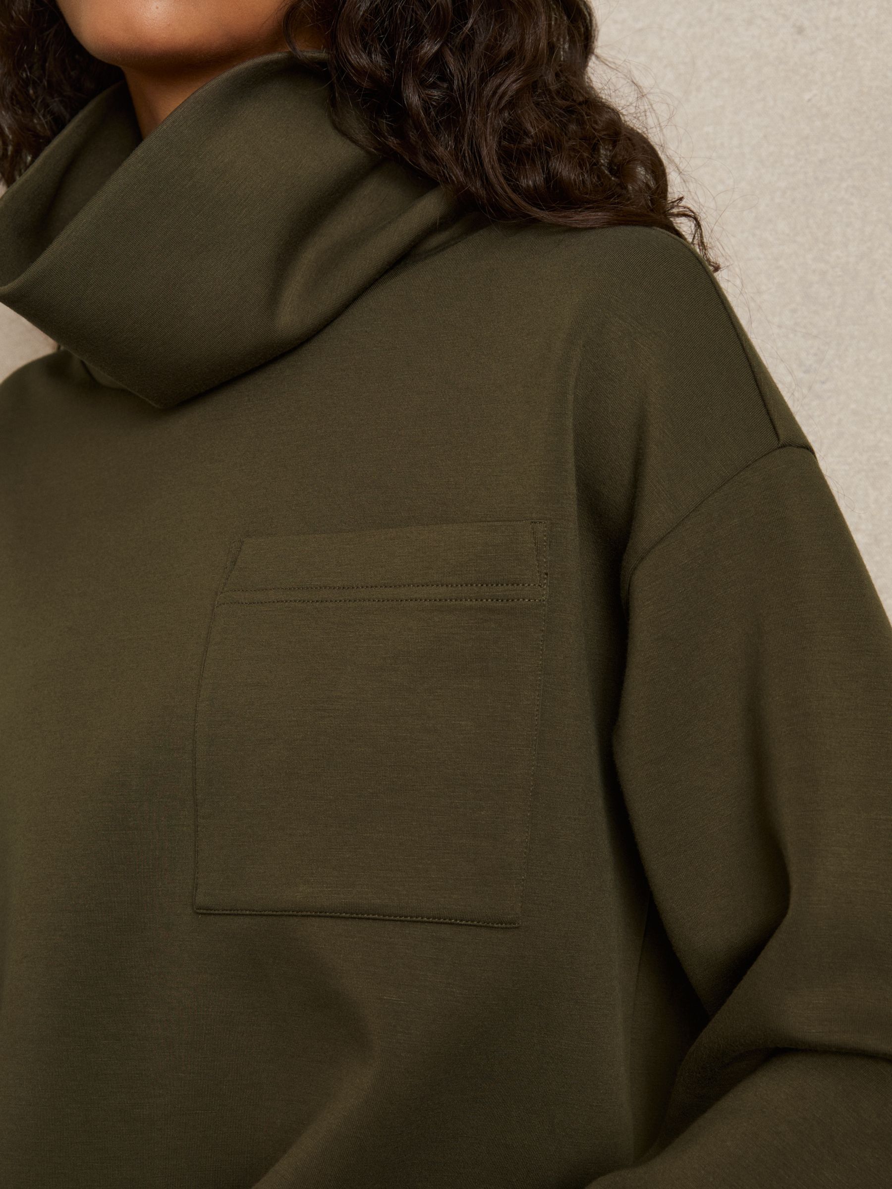 Interlock Jersey Funnel Neck Sweatshirt in Khaki