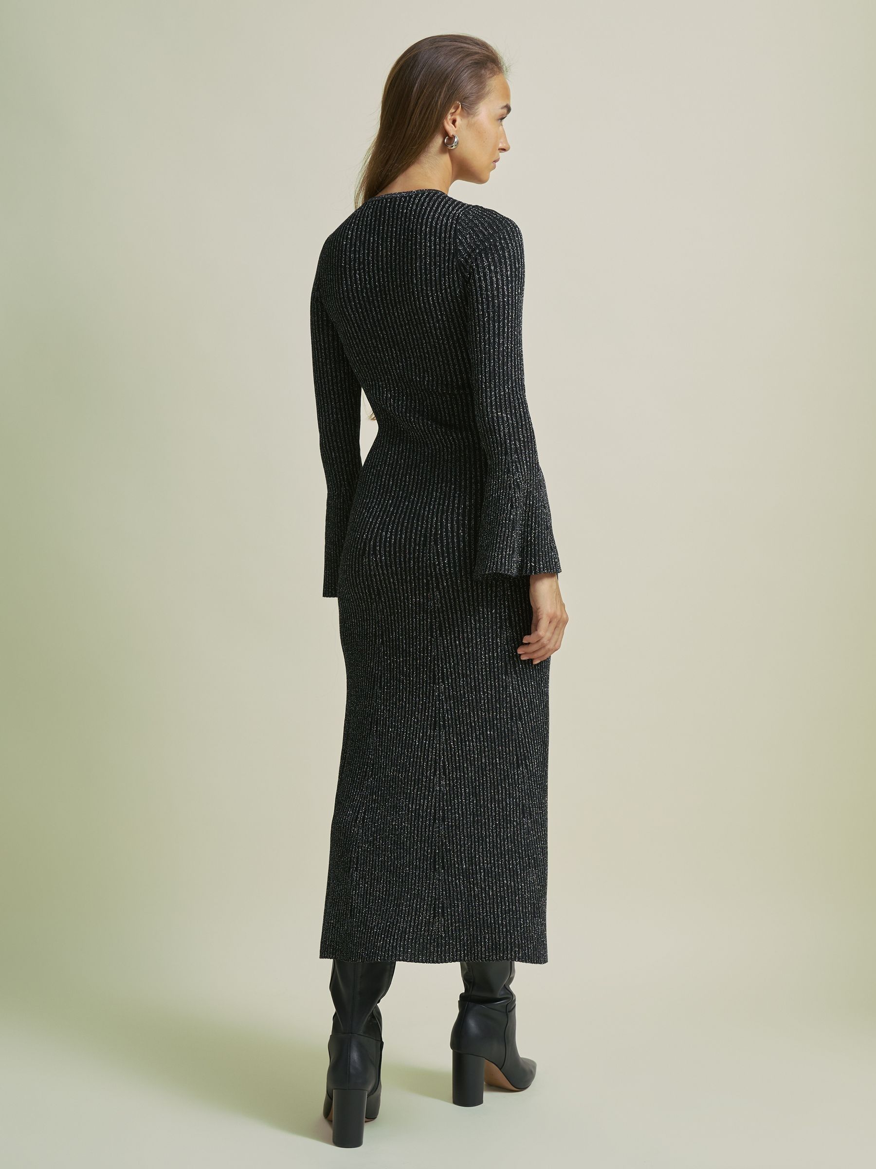 Florere Sheer Embellished Mini Dress in Gunmetal