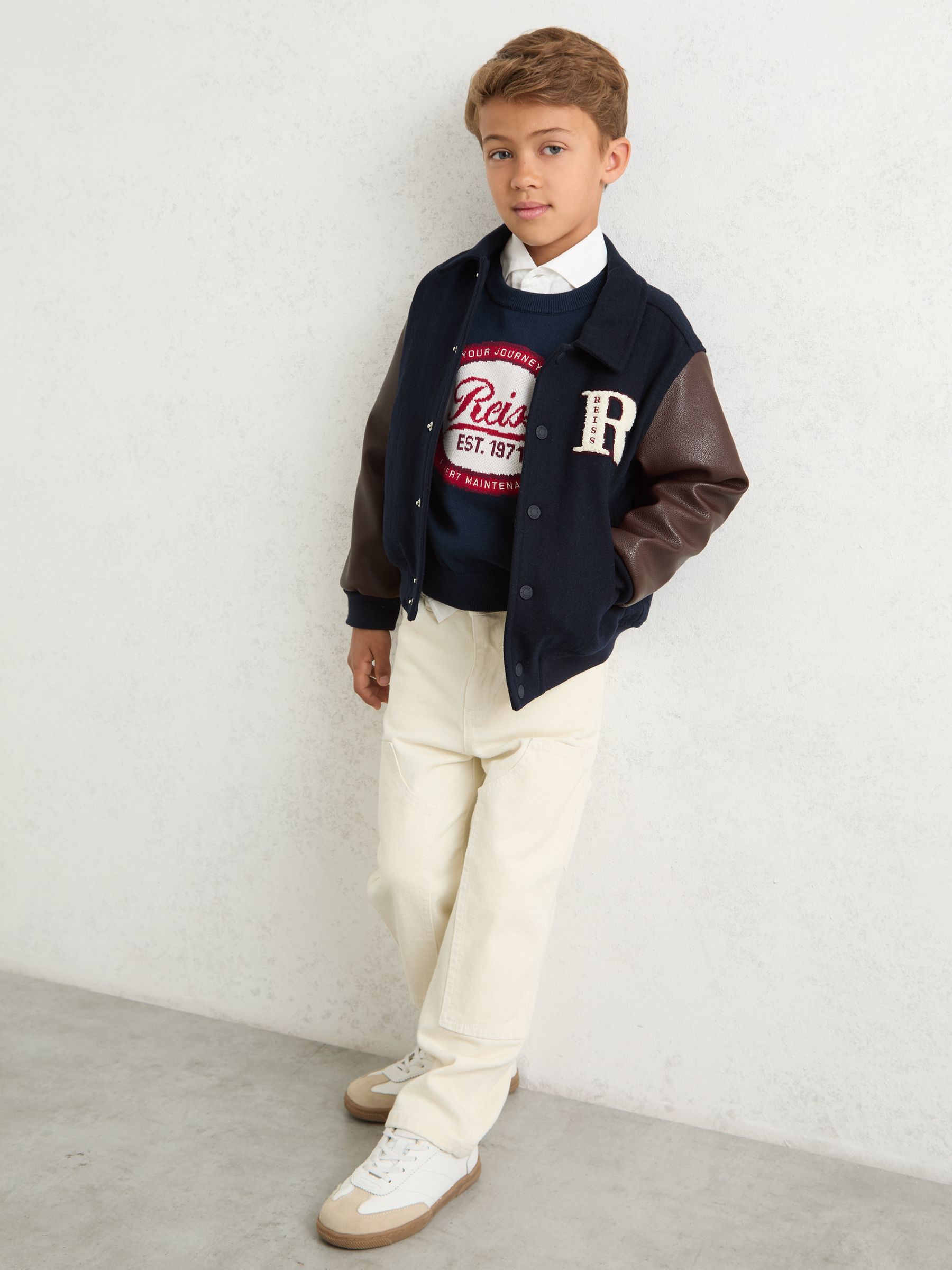 9-13 yrs Motor Cars Press-Stud Bomber Jacket in Navy/Brown