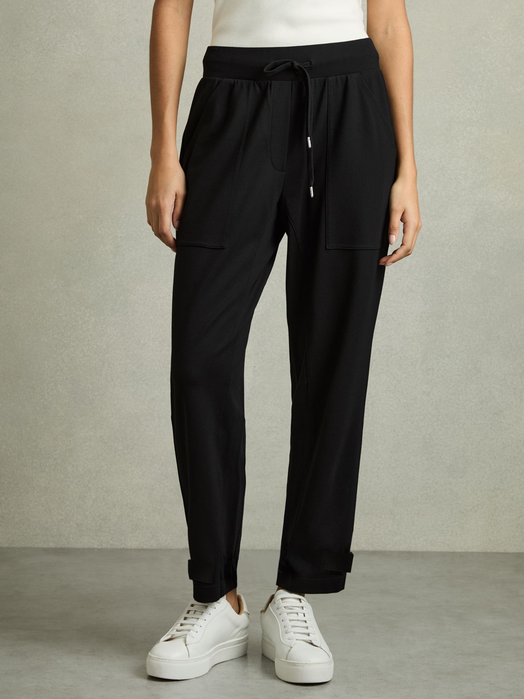 Drawstring Tapered Jersey Joggers in Black/Charcoal