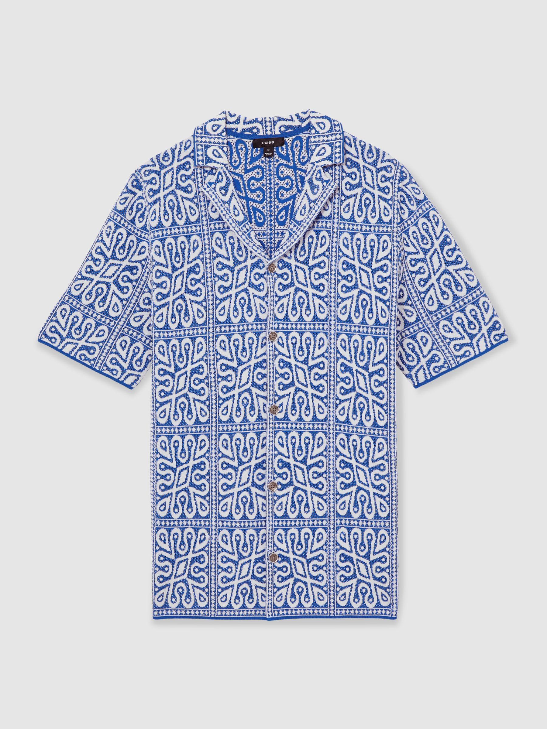 Tile Pattern Knit Shirt in Blue/White