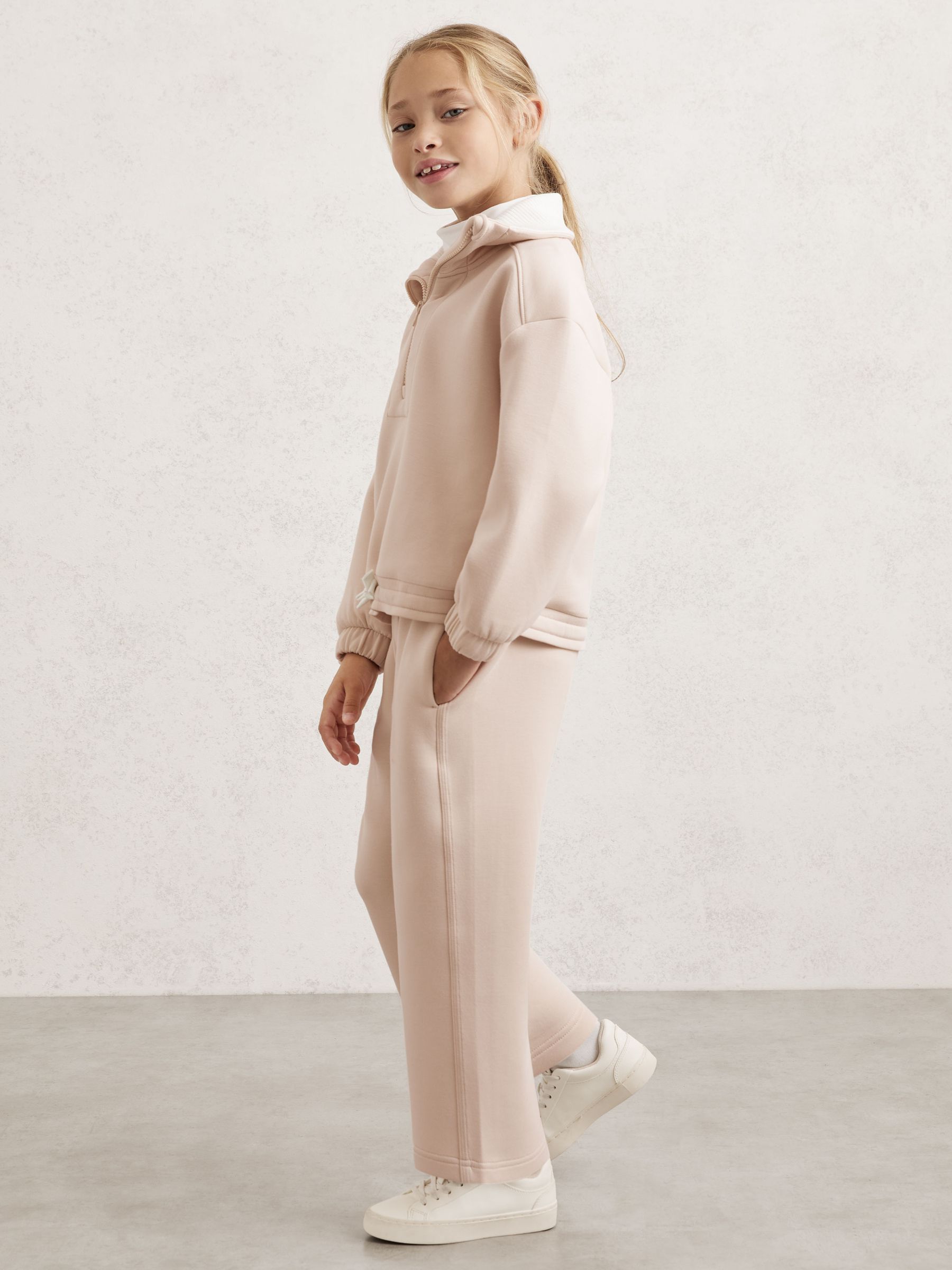 Wide-Leg Interlock Drawstring Joggers in Neutral