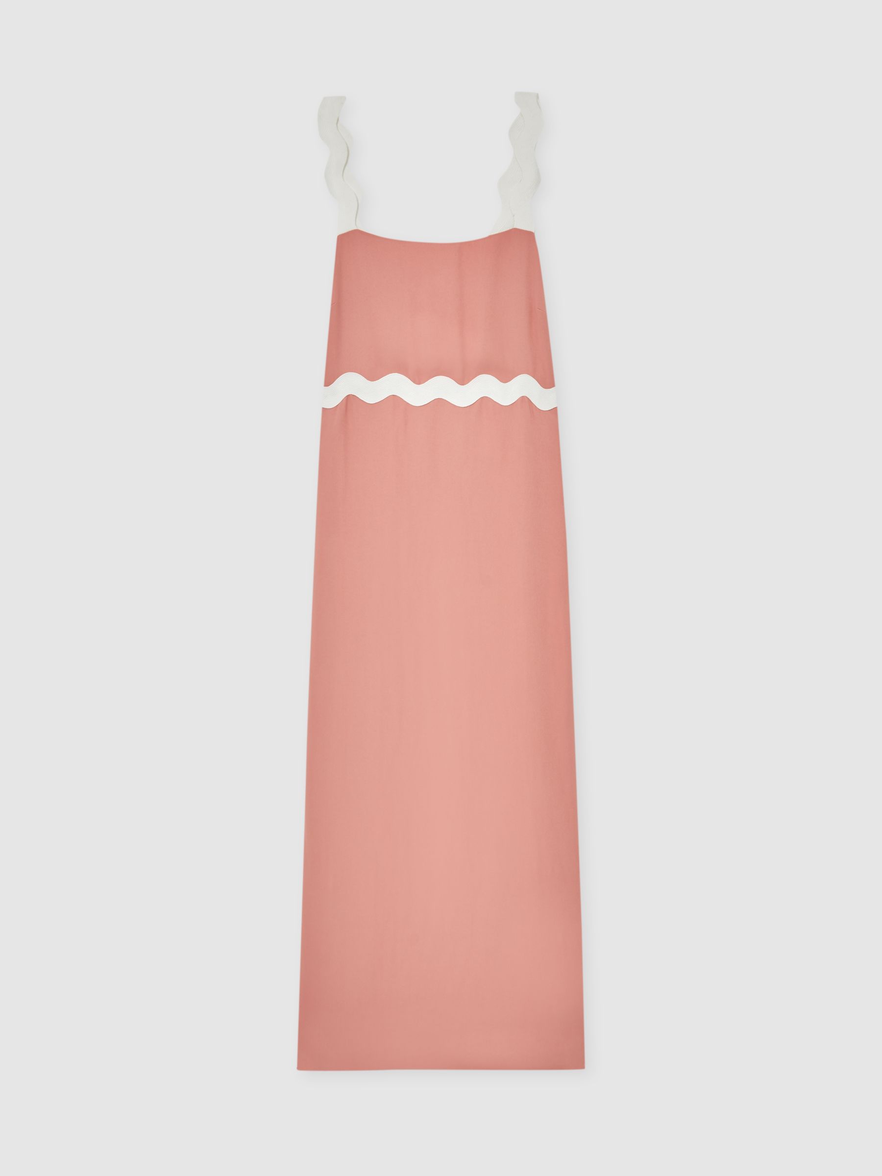 Wave-Trim Crepe Midi Dress in Pink
