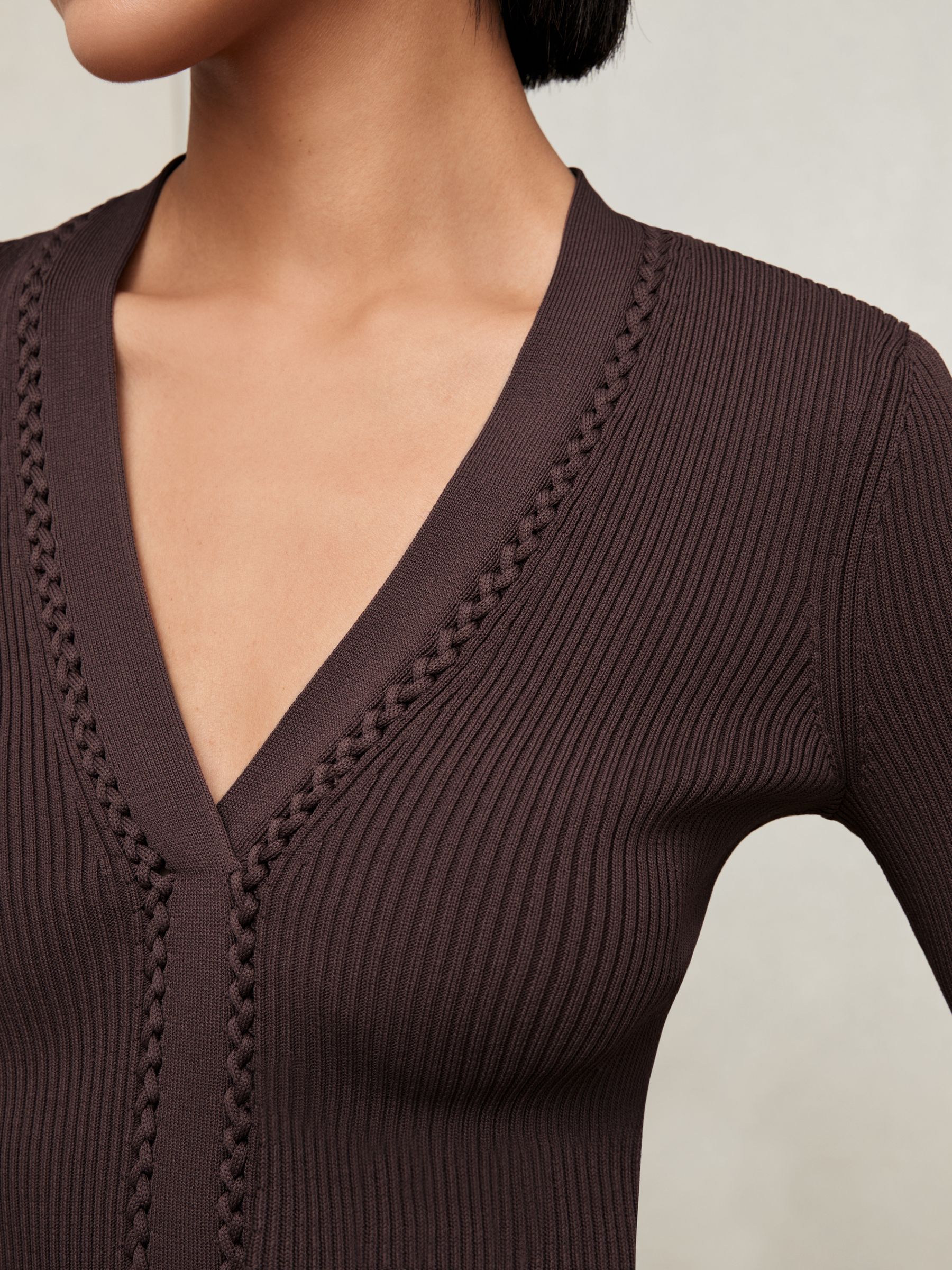 Craft-Stitch Rib-Knit Top in Mocha Brown