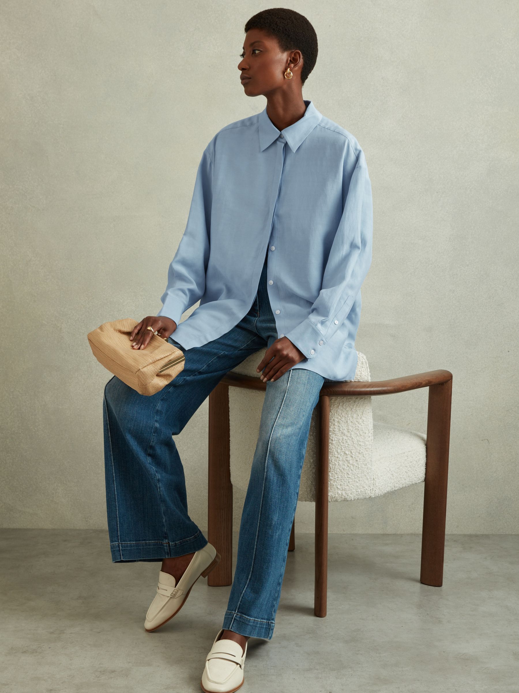 Oversized Shirt With Linen in Blue