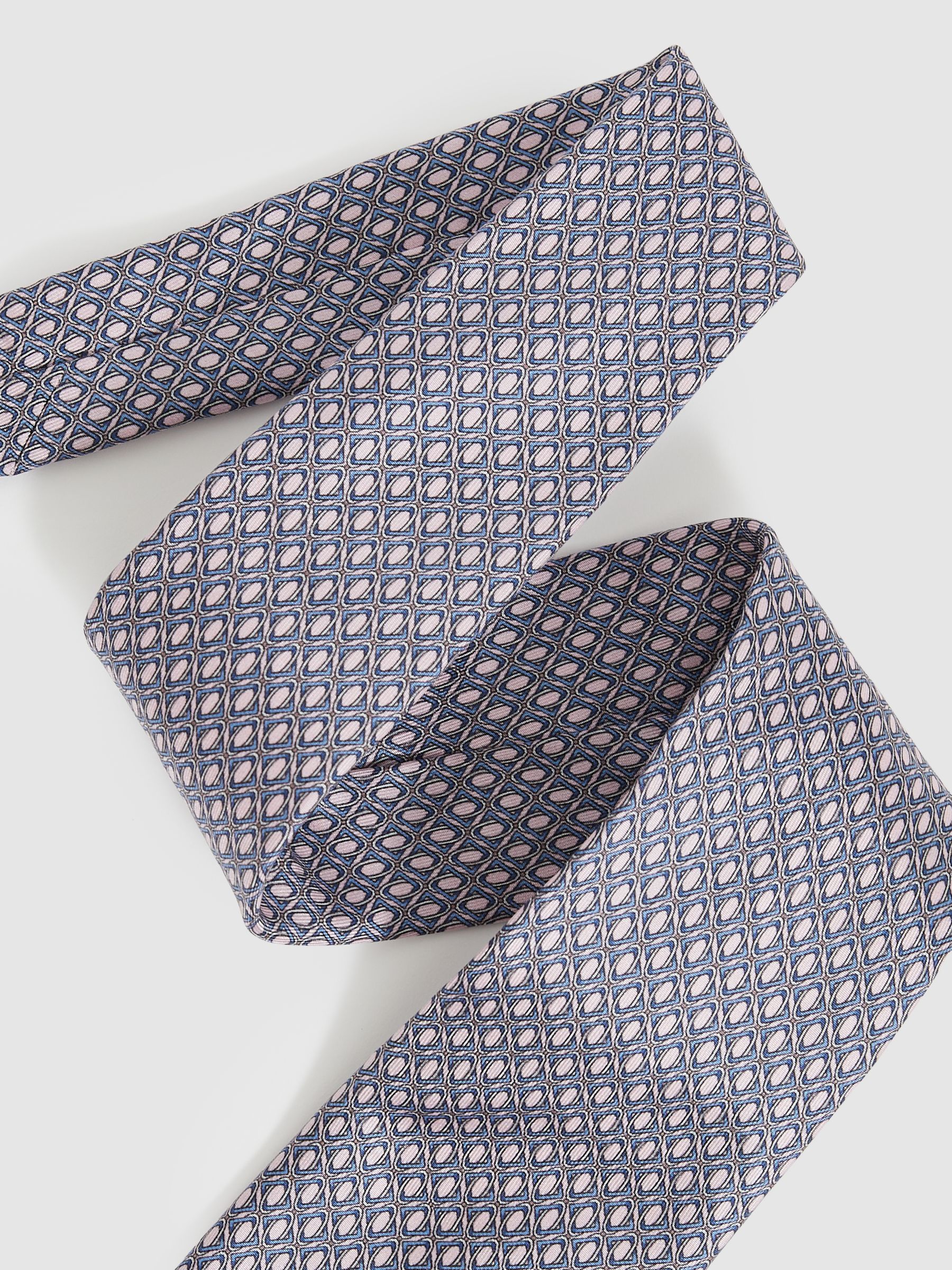 Silk Geometric-Print Tie in Soft Pink