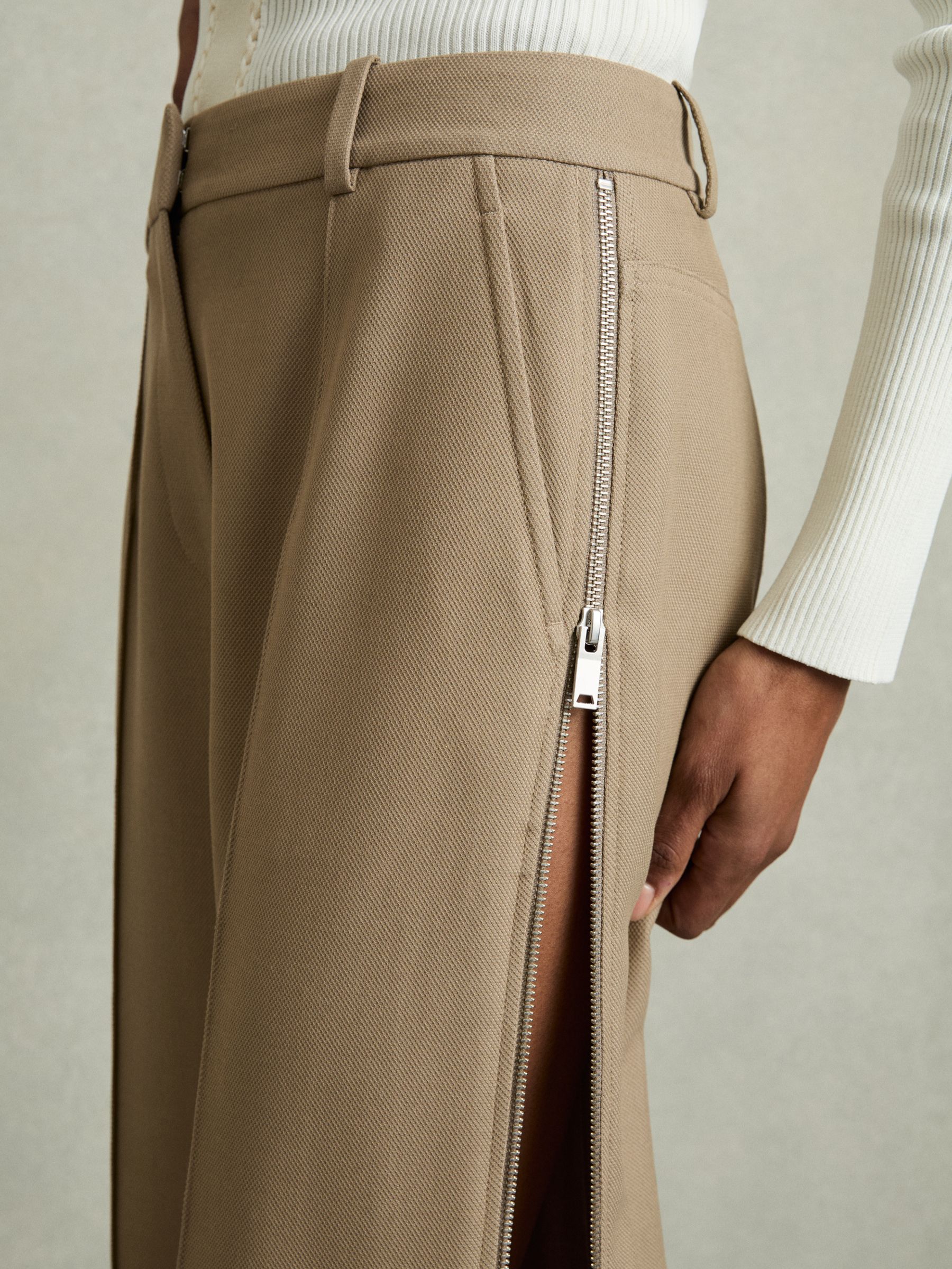 Wide-Leg Side-Zip Trousers in Sage Green