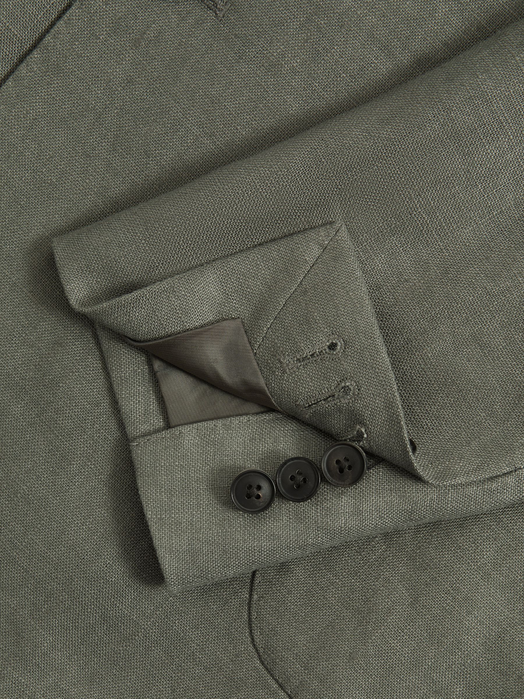 Linen Double Breasted Blazer in Dark Sage