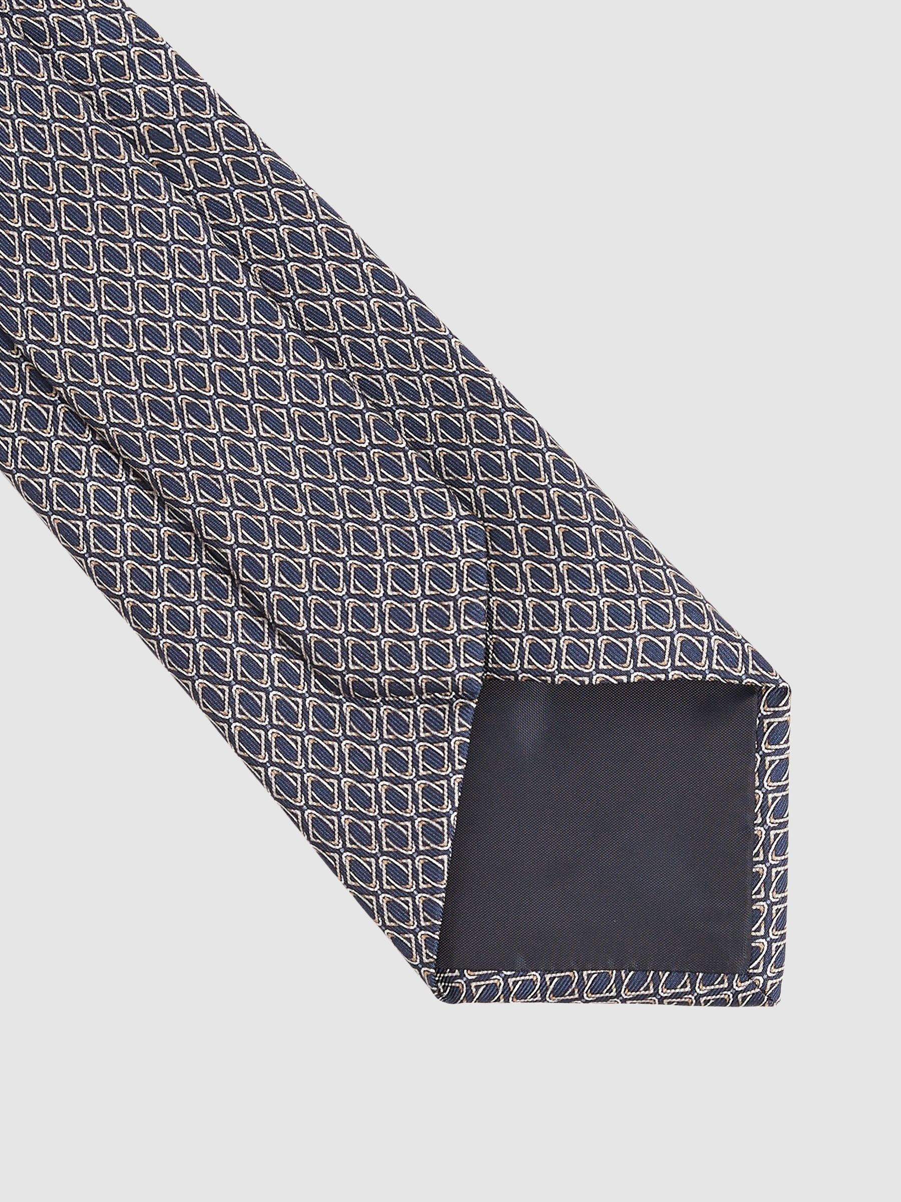 Silk Geometric-Print Tie in Navy