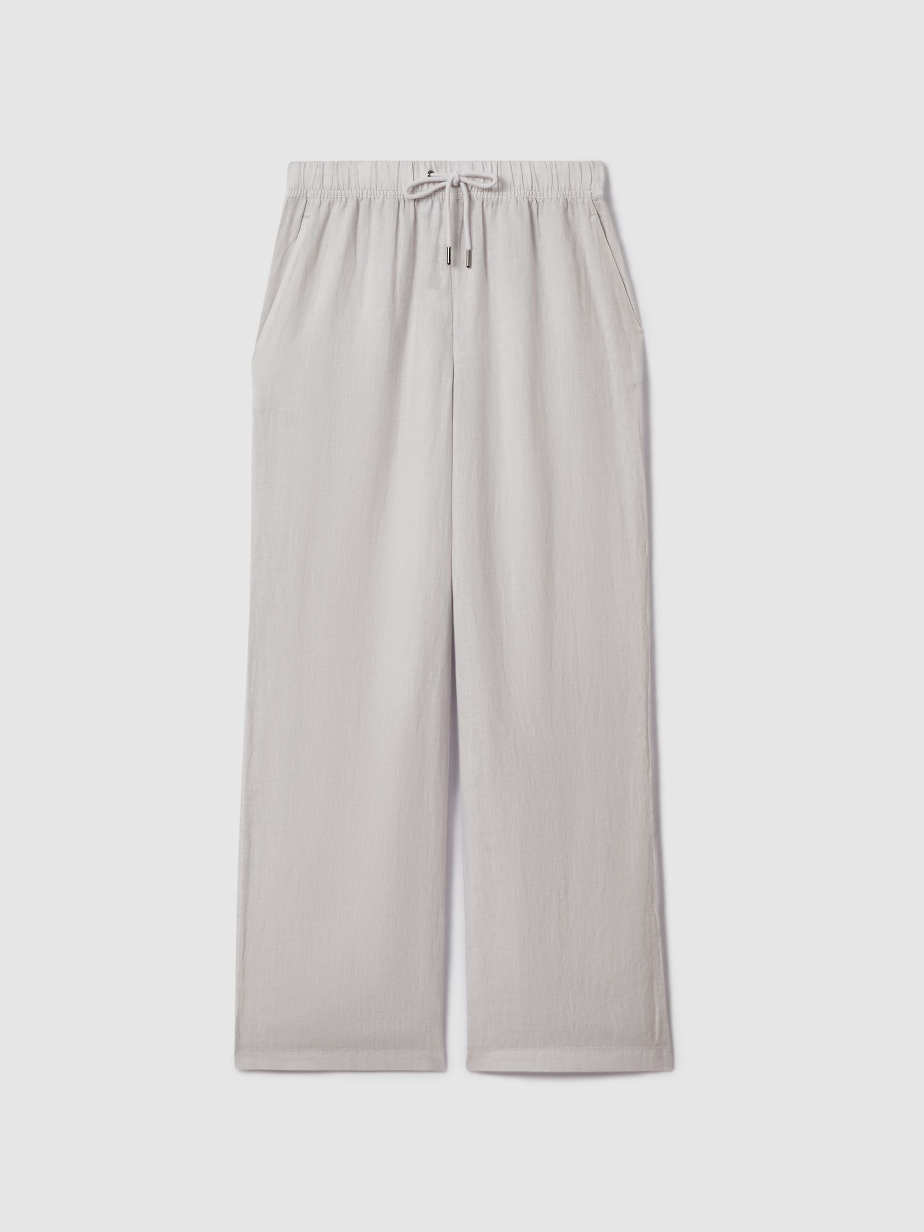 Garment Dyed Wide Leg 100% Linen Trousers in Dusty Blue