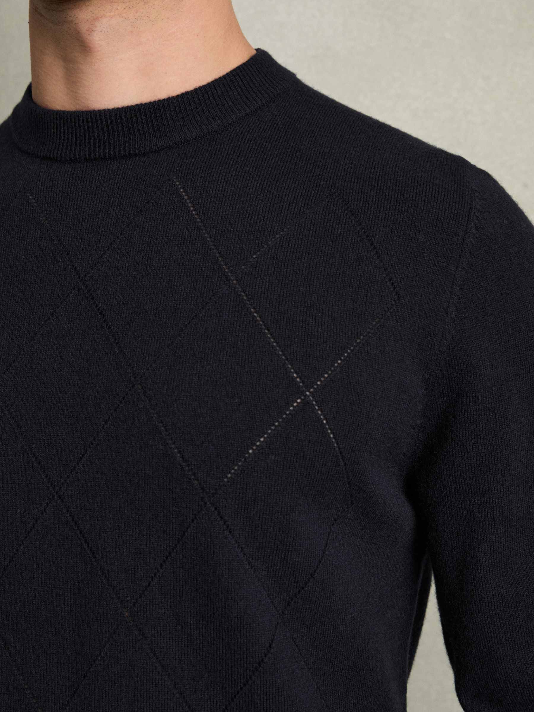 Wool Argyle Crew-Neck Jumper in Navy
