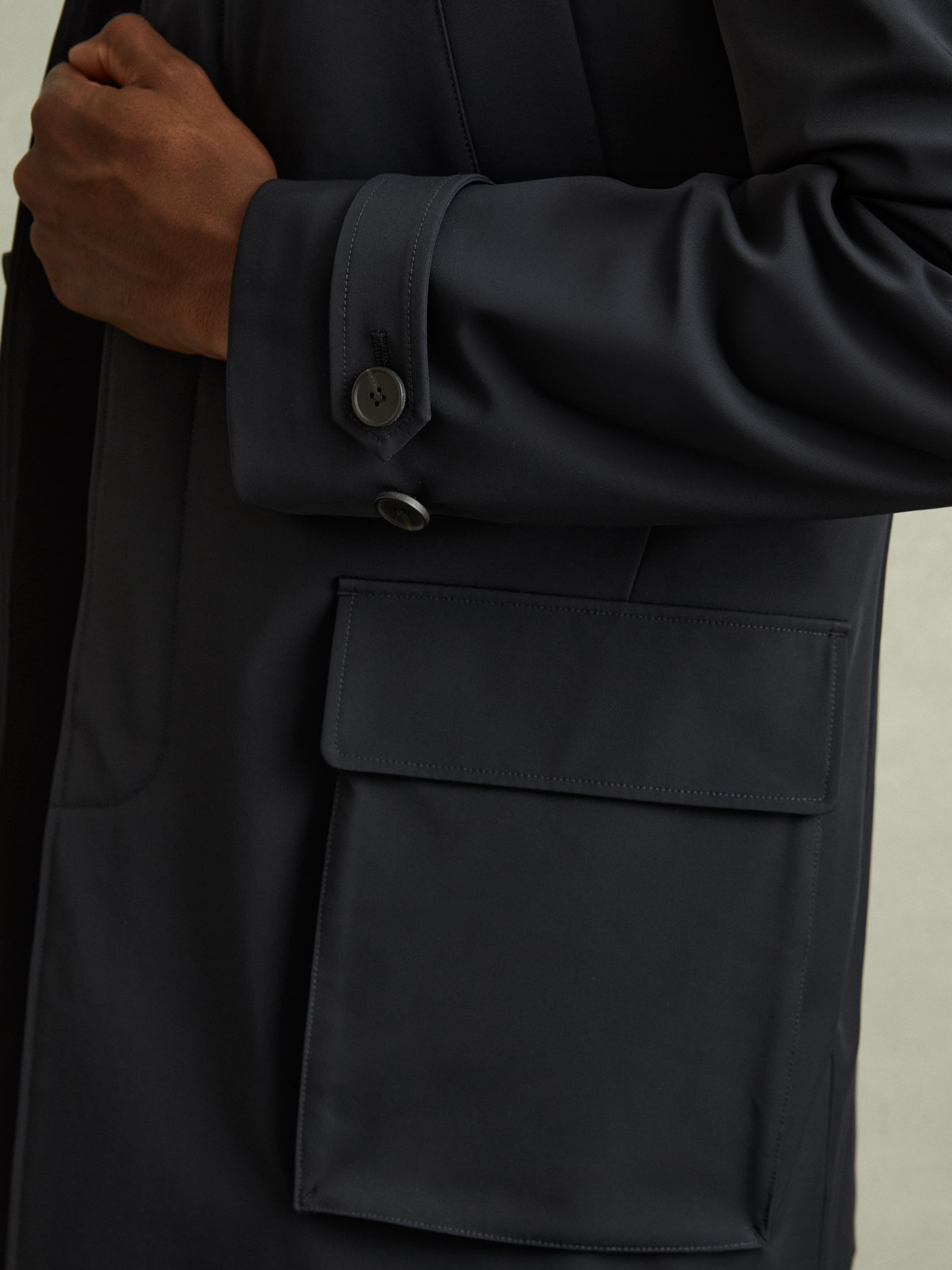 Hybrid Removable Funnel Neck Overcoat in Navy