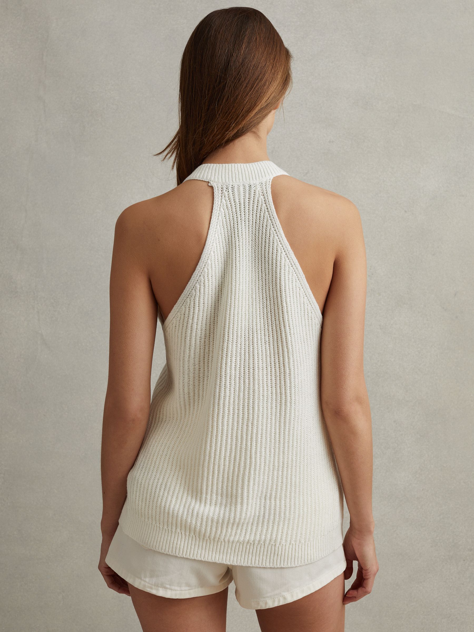 Knitted Halter Neck Top With Linen in Ivory