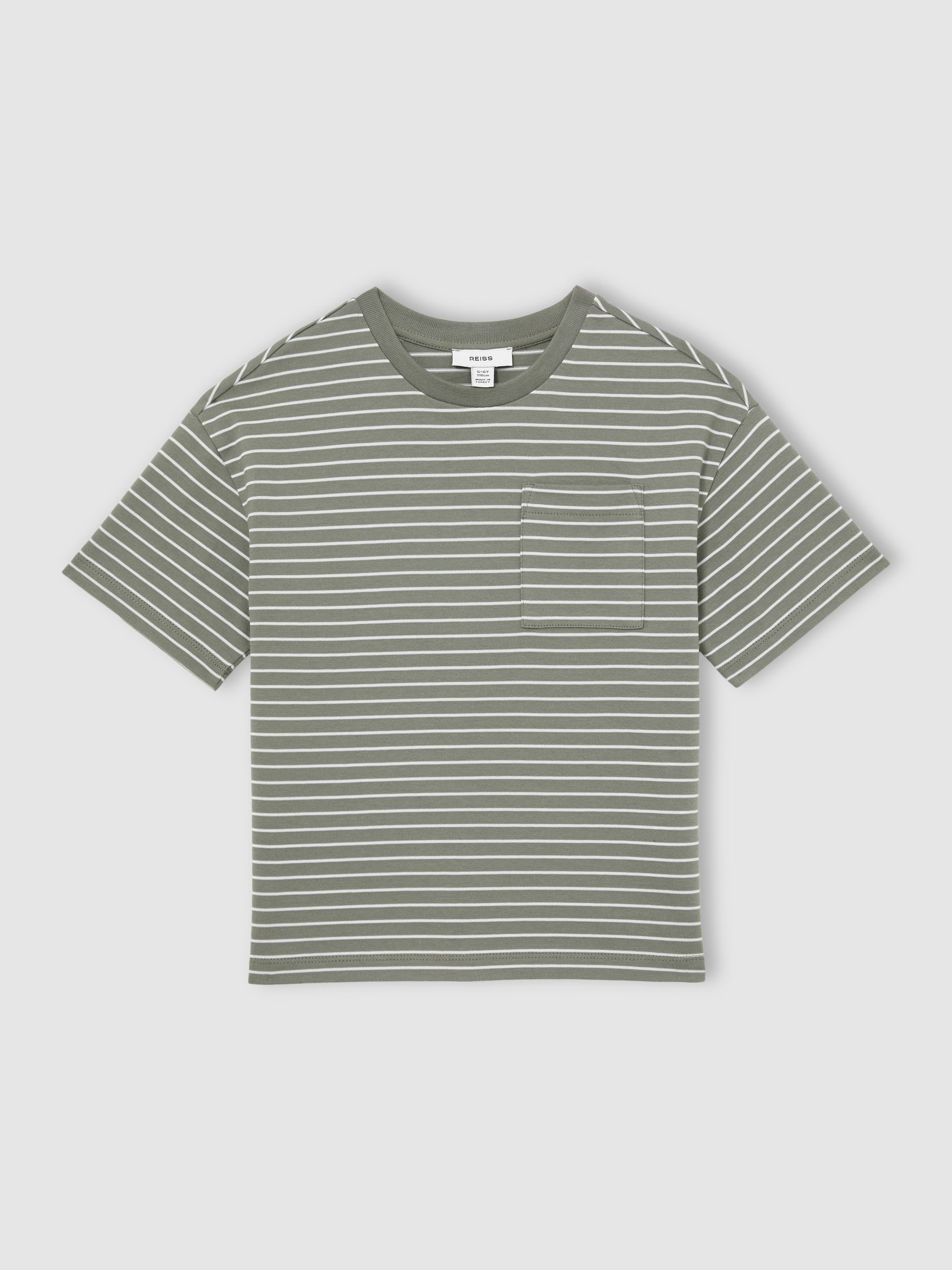 13-14 yrs Cotton-Blend Stripe T-Shirt in Sage/White