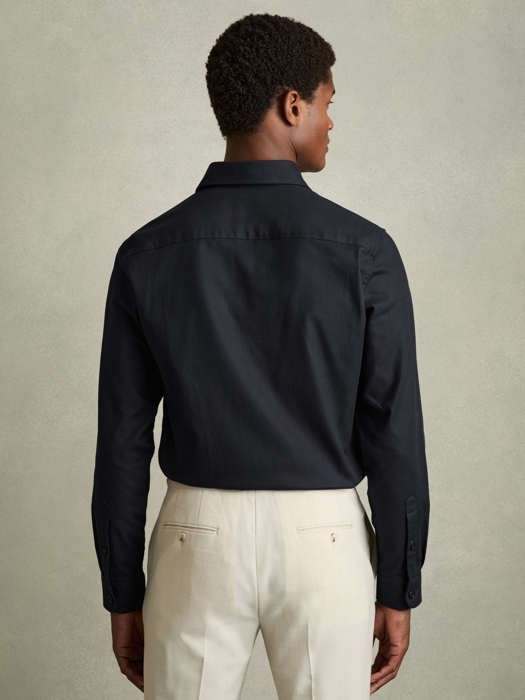 Stretch-Cotton Twill Twin-Pocket Overshirt in Navy