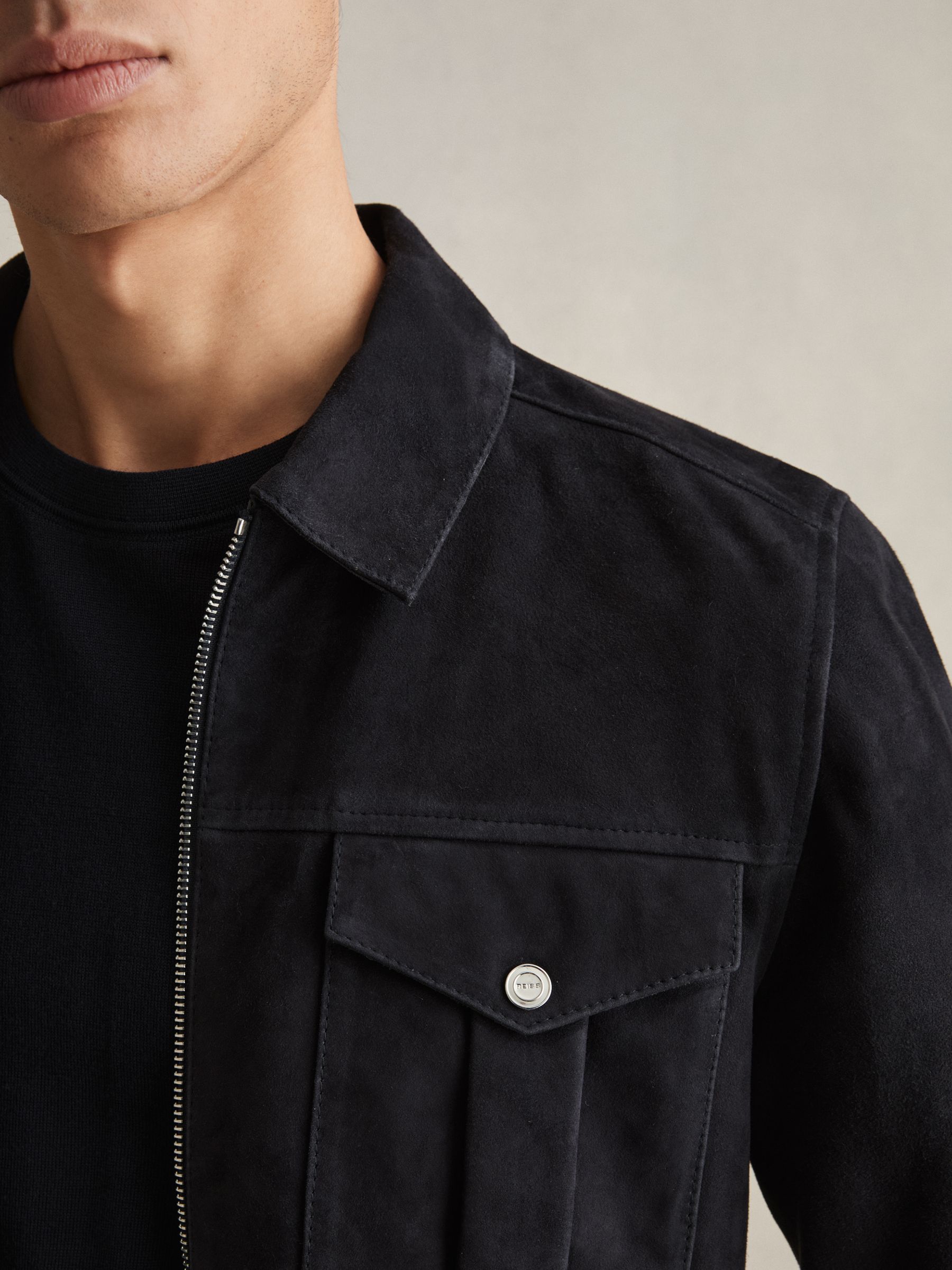 Suede Zip-Through Jacket in Navy