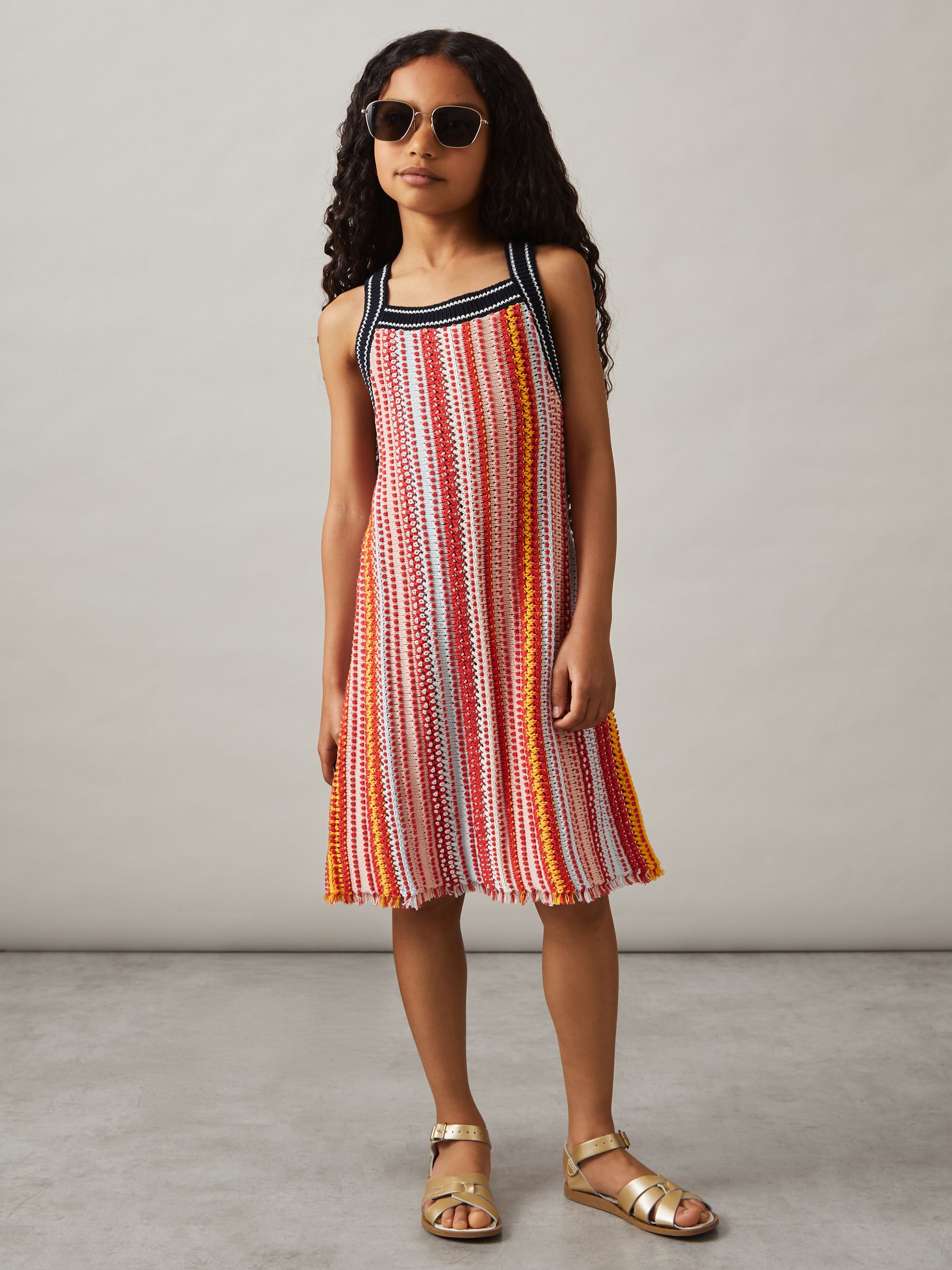 9-13 yrs Cotton Striped Knit Dress in Multi