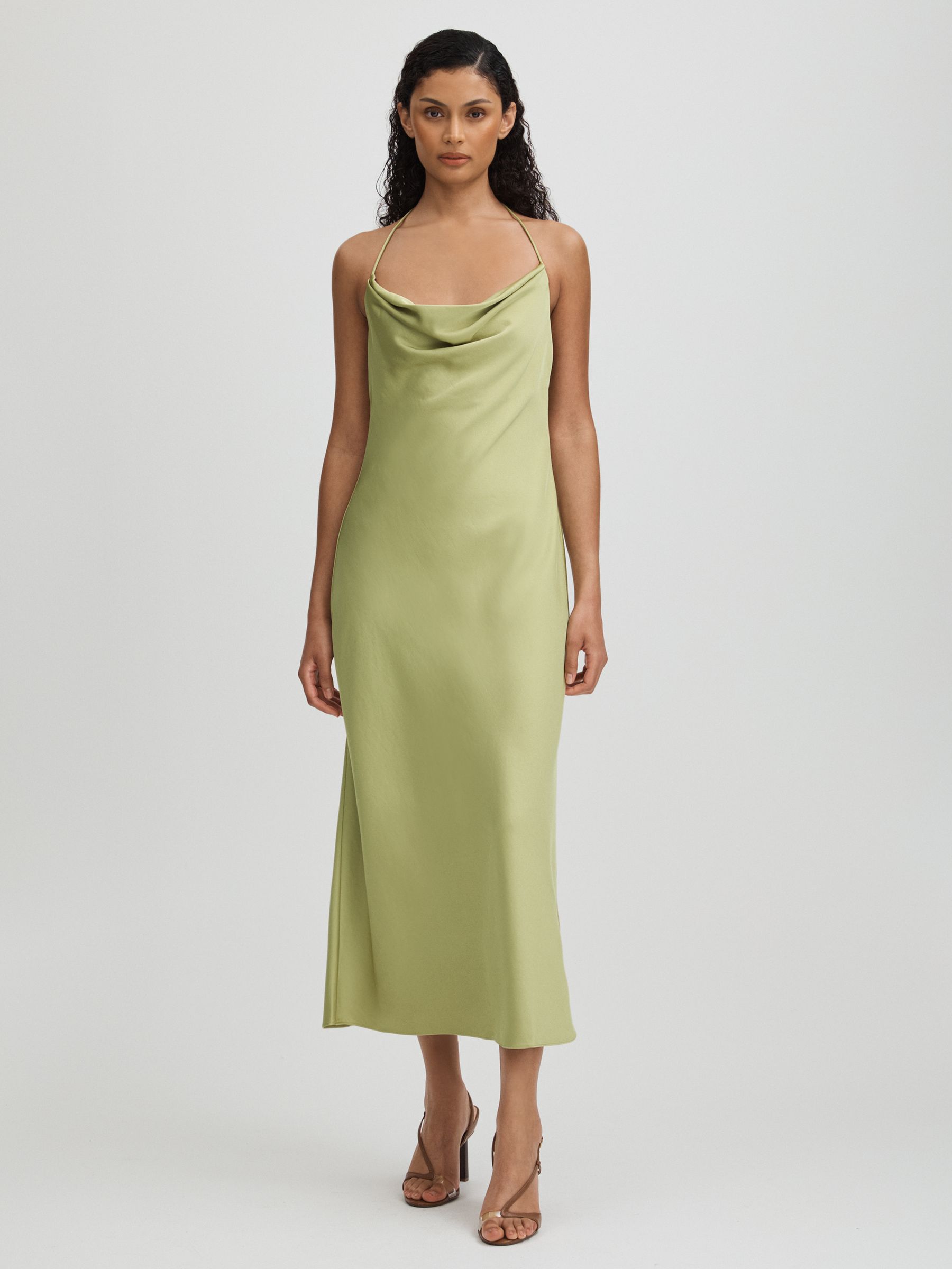 Significant Other Satin Cowl Neck Midi Dress in Sage