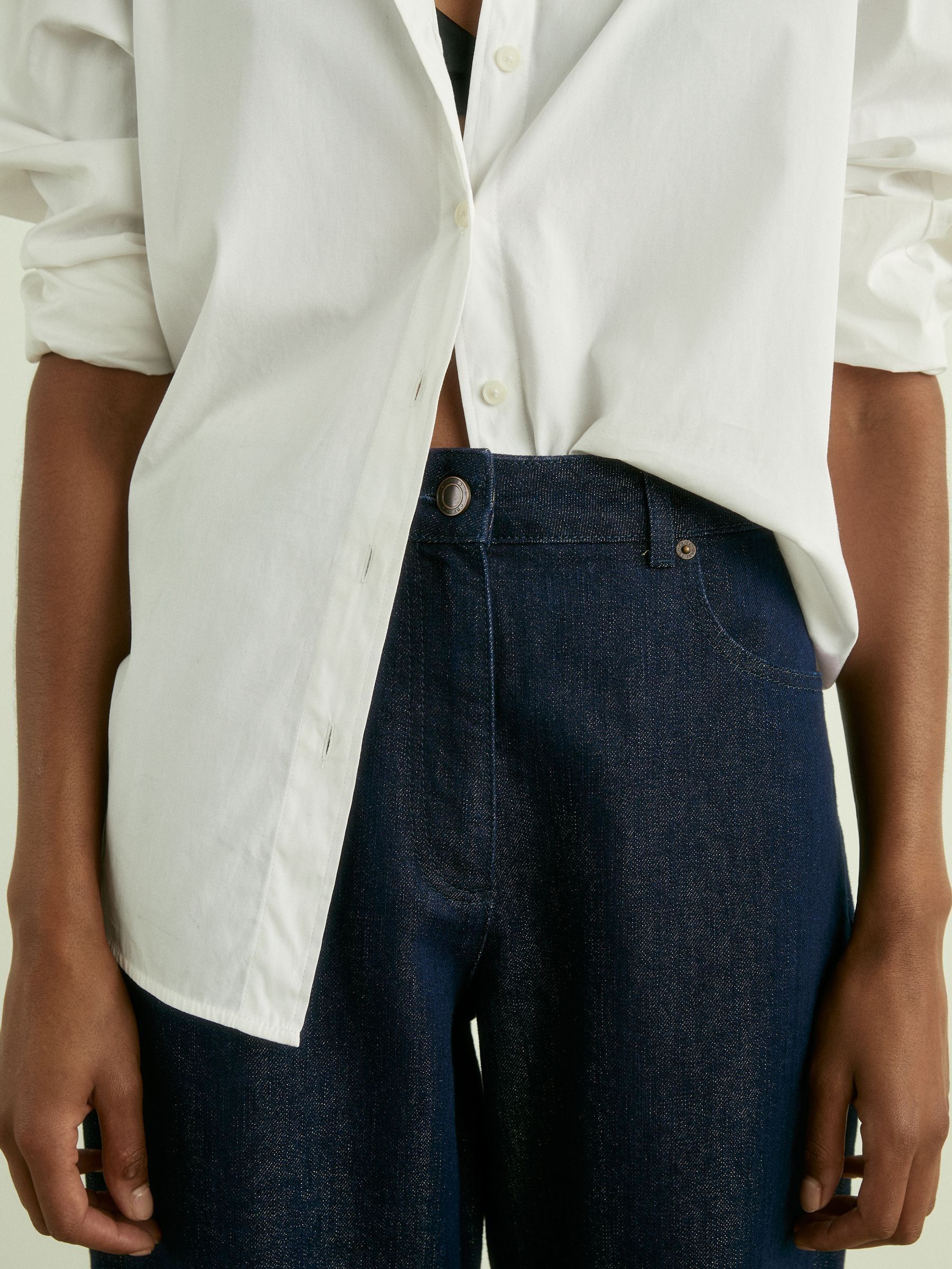 Slim-Leg Metallic-Thread Turn-Up Jeans in Indigo