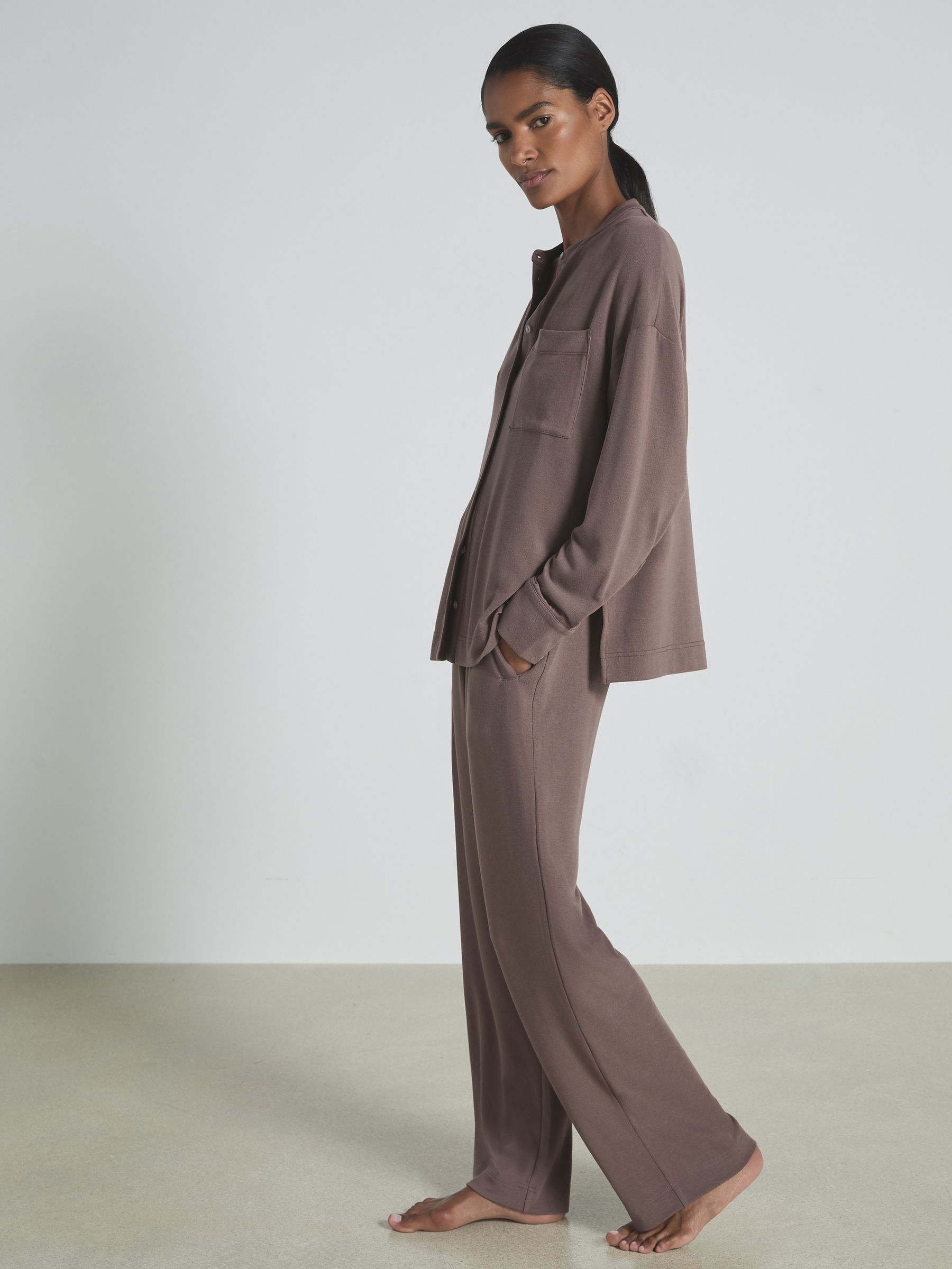 Thermal Jersey Grandad-Collar Shirt in Dark Mink