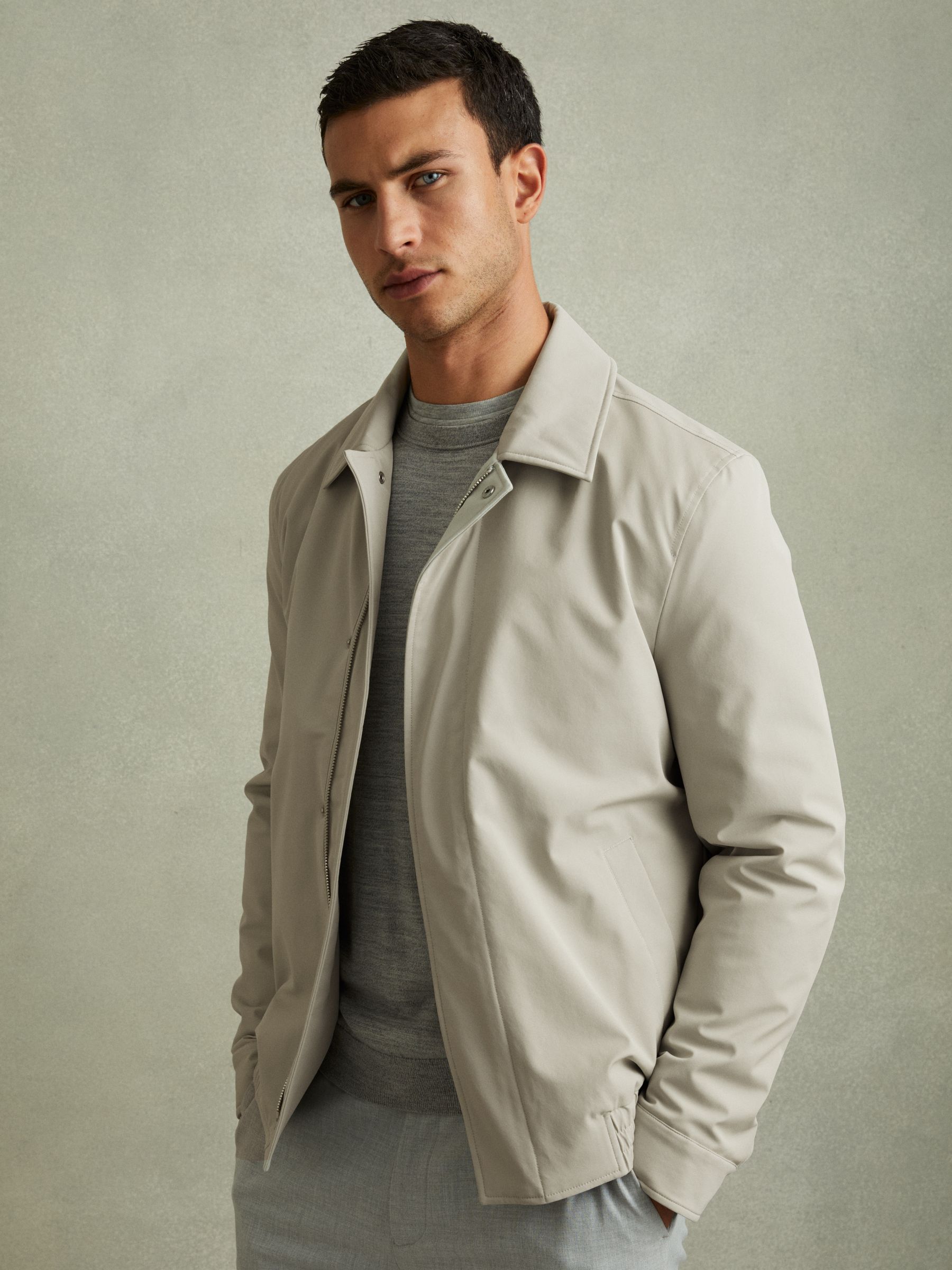 Elasticated Hem Harrington Jacket in Stone